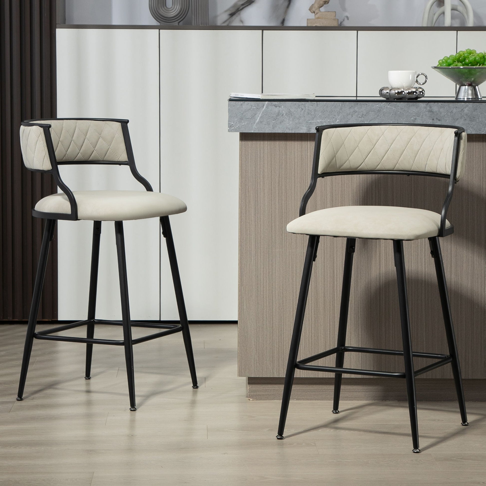 Counter Height Bar Stools With Powder Coating Base And Footrest (Set of 2) - Beige - Best Buy Furniture