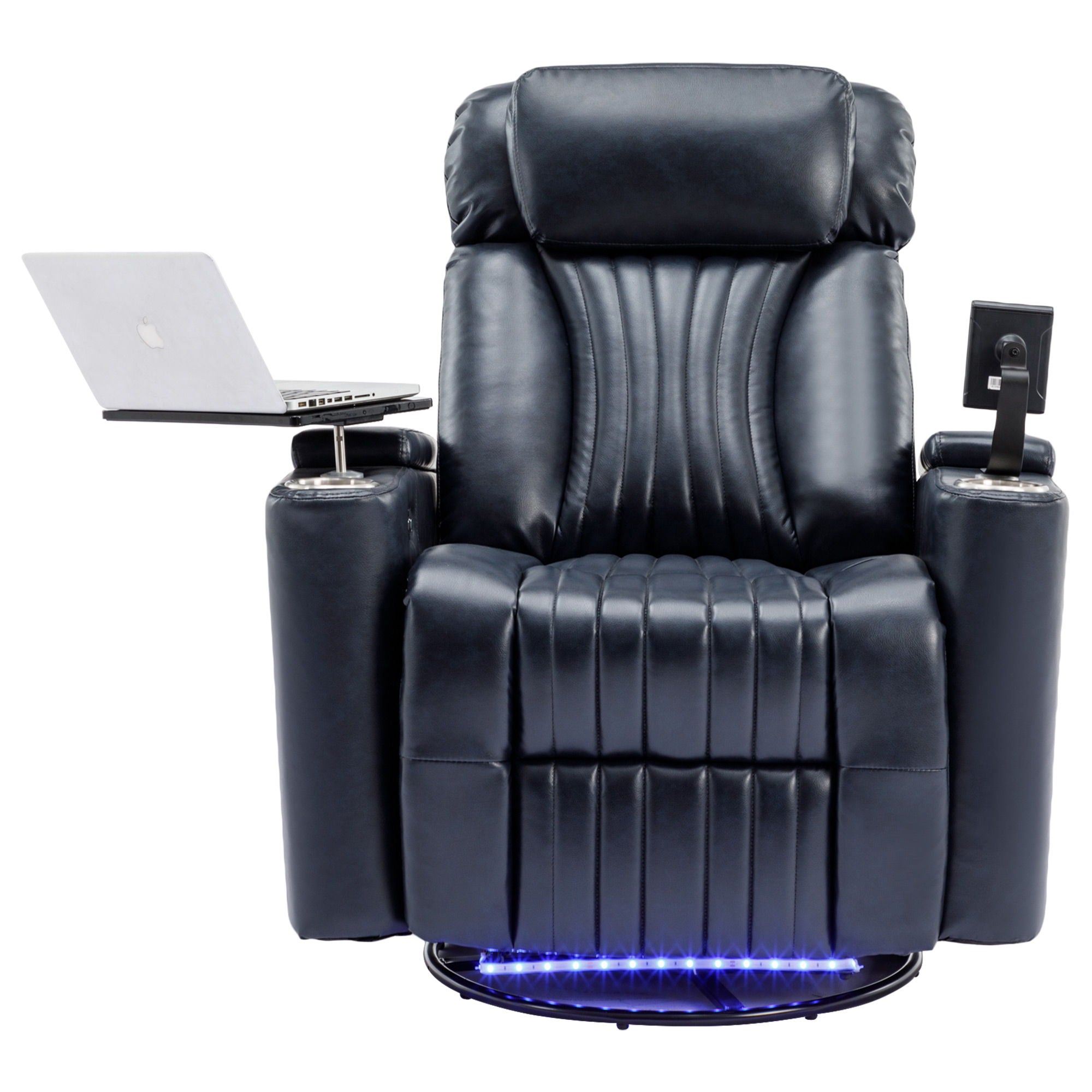 270° Power Swivel Recliner Home Theater Chair With Hidden Arm Storage, LED Light, Cup Holder, And Tray Table - Best Buy Furniture