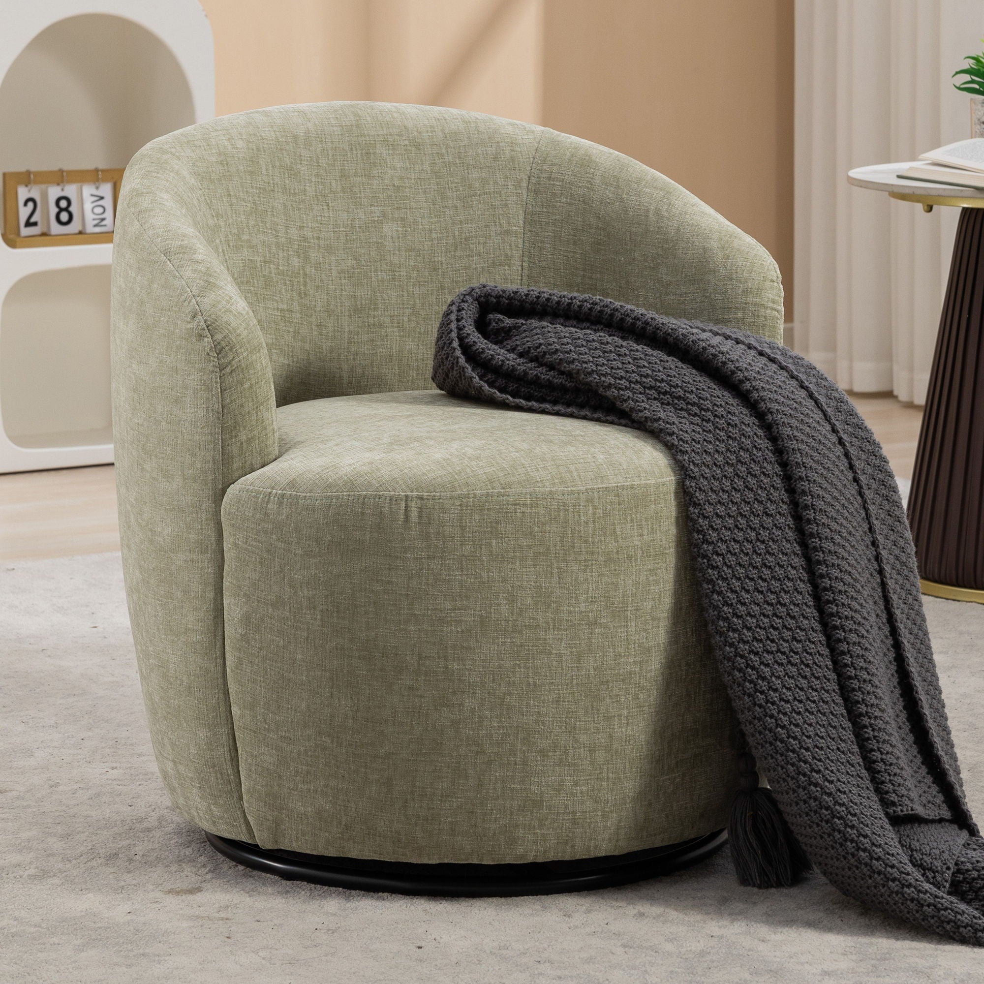 Chenille Fabric Swivel Accent Armchair Barrel Chair With Powder Coating Metal Ring - Best Buy Furniture