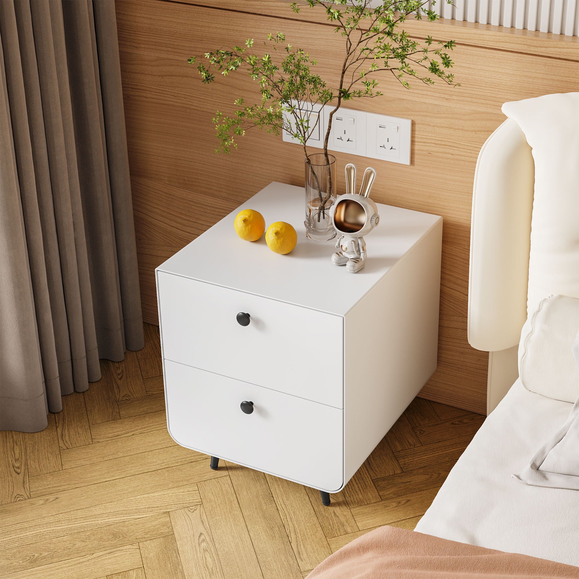 Modern Night Stand Storage Cabinet For Living Room Bedroom, Steel Cabinet With 2 Drawers, Bedside Furniture, Circular Handle - White - Best Buy Furniture
