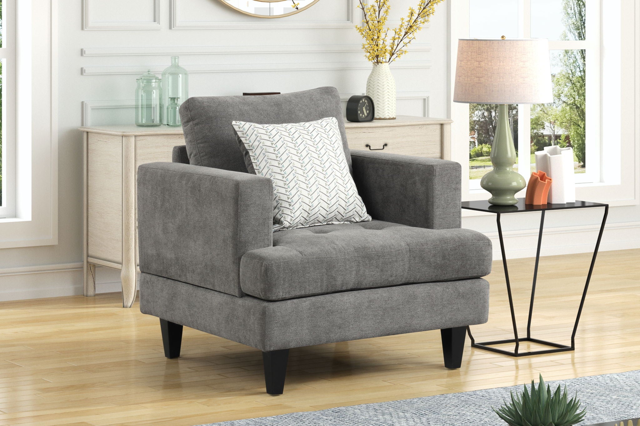 Callaway - Chenille Chair With Throw Pillow - Gray - Best Buy Furniture