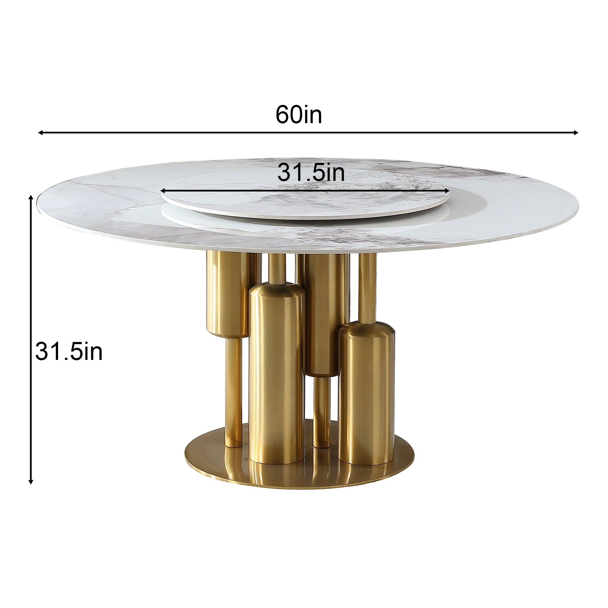 Round Sintered Stone Table, Modern Marble Dining Table (Table Only) - Gold / White - Best Buy Furniture