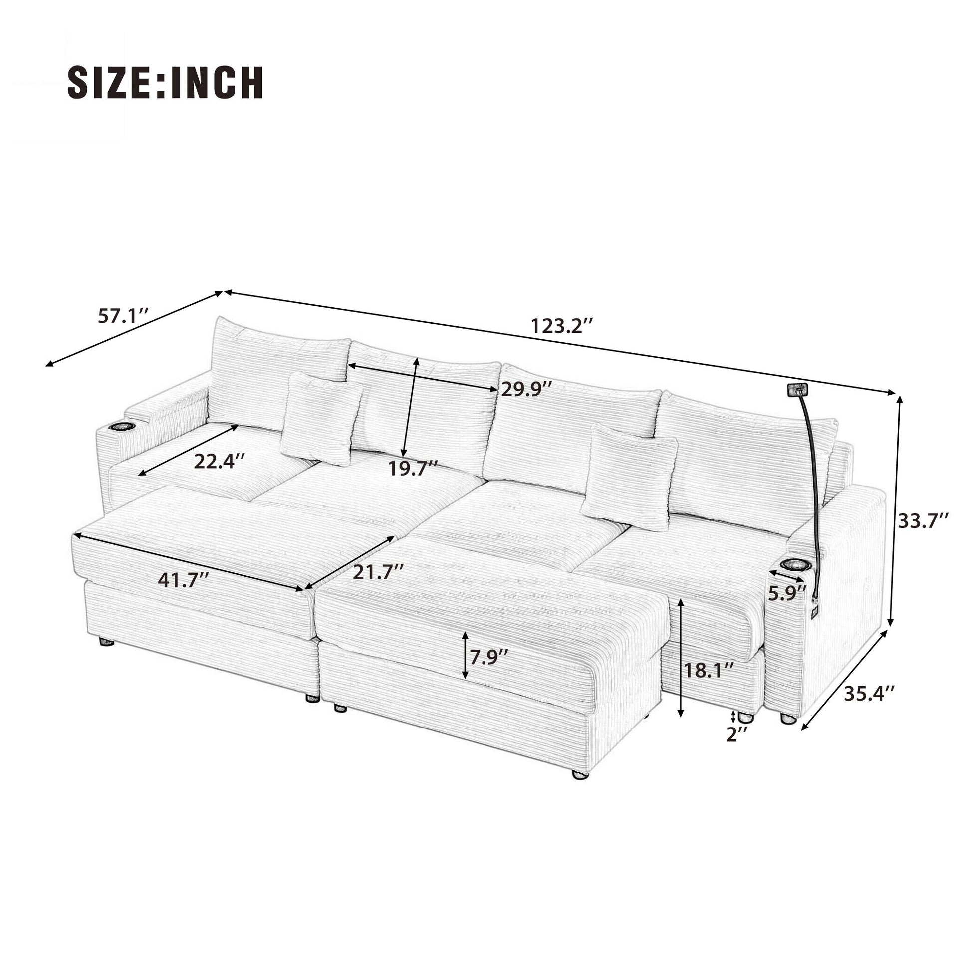 Modern Style Loveseat Sofa Sectional Sofa Couch With Storage Space, A Movable Ottoman, Two USB Ports, Two Cup Holders, A Phone Holder For Living Room - Best Buy Furniture