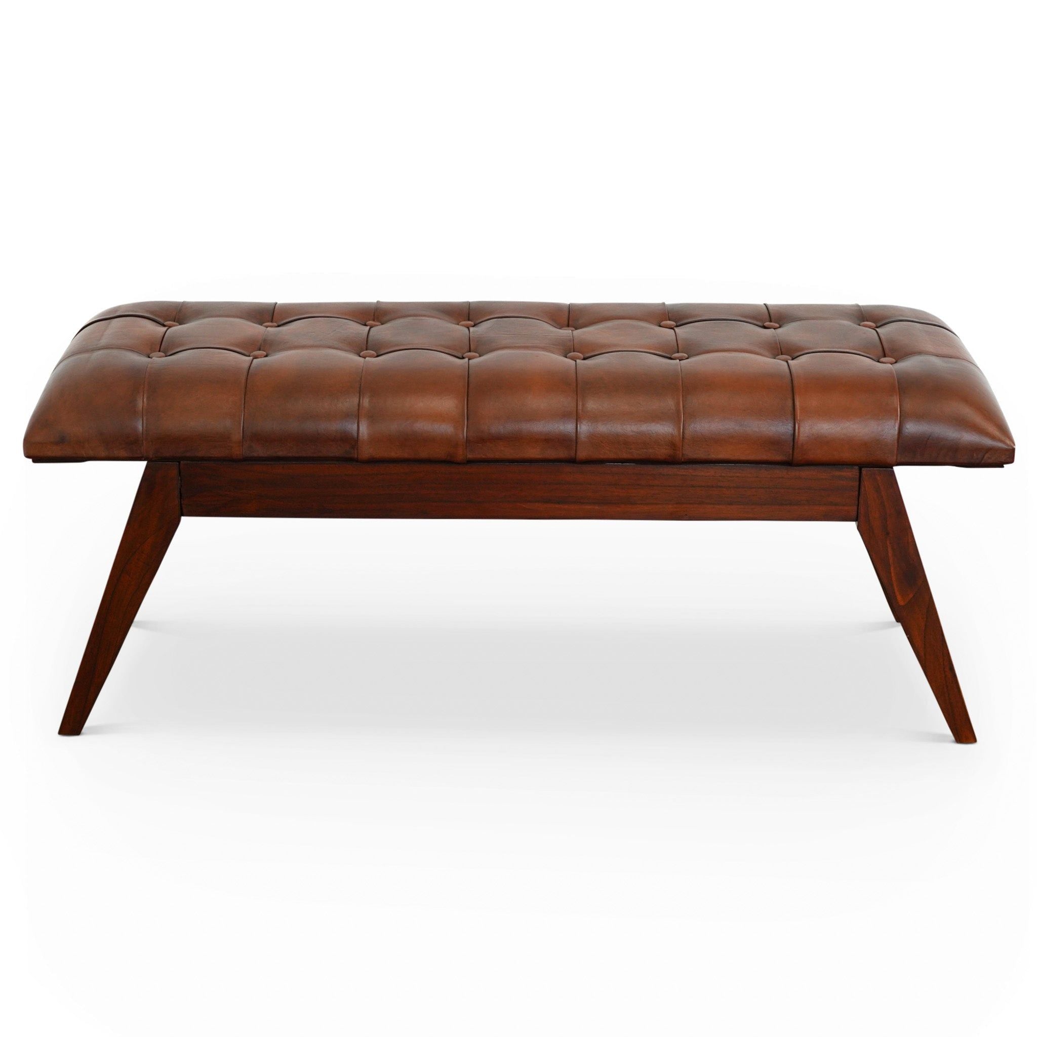 Maja - Mid-Century Modern Leather Bench - Cognac / Dark Brown - Best Buy Furniture