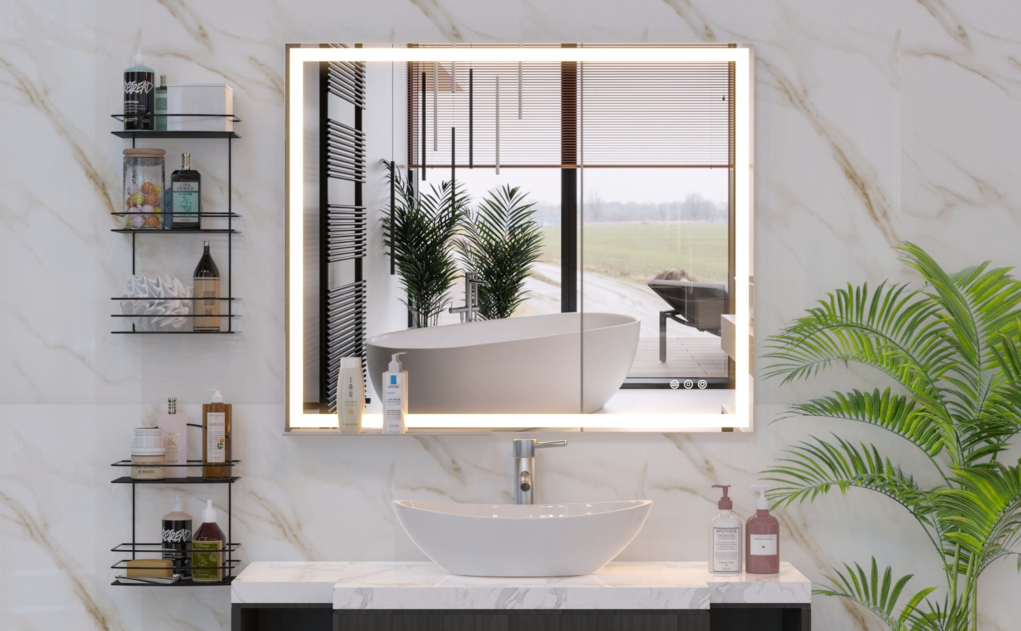 LED Bathroom Vanity Mirror Wall Mounted Adjustable White / Warm / Natural Lights Anti-Fog Touch Switch With Memory Modern Smart Large Bathroom Mirrors - Best Buy Furniture