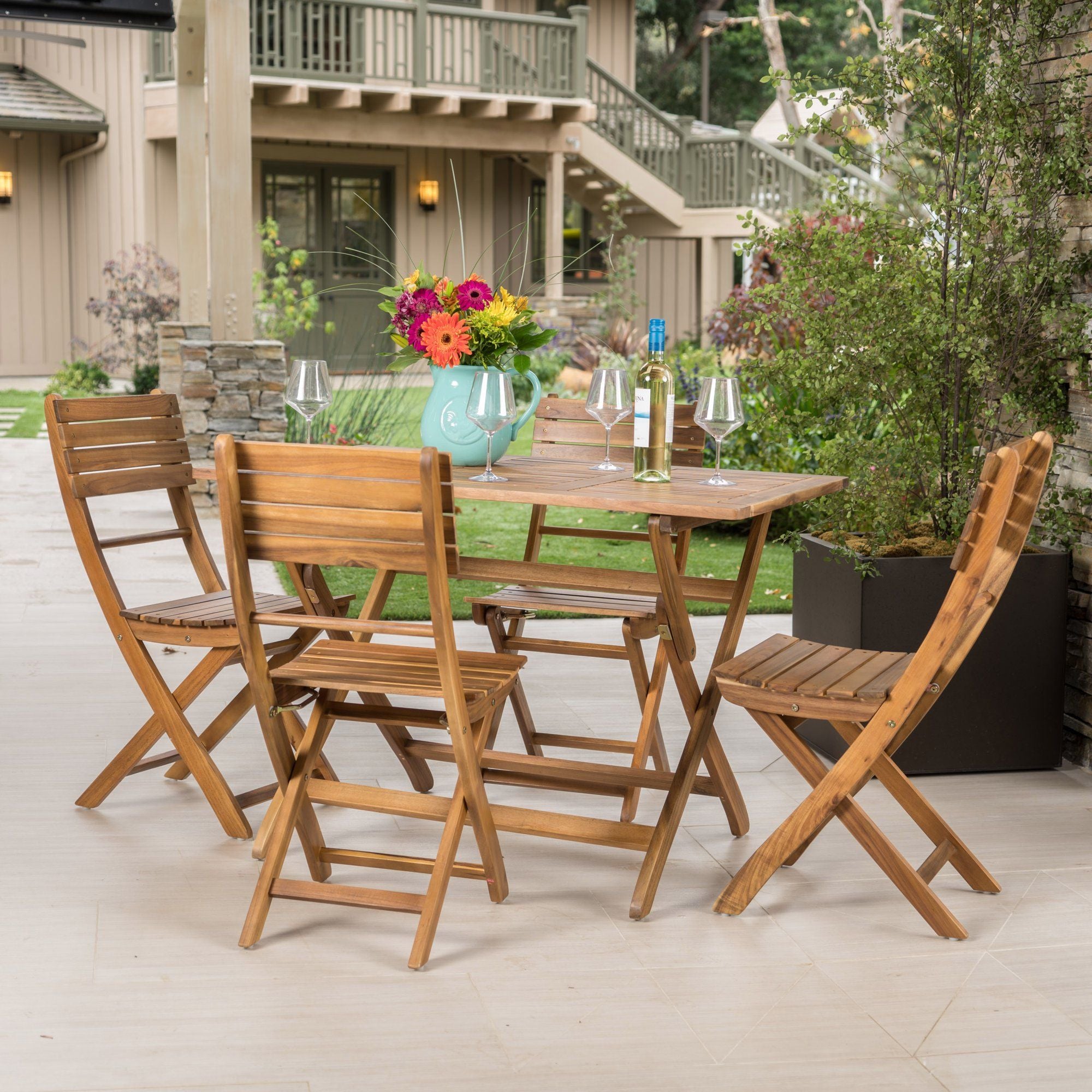 Natural 5 Piece Wood Outdoor Patio Dining Set - Natural Stained - Best Buy Furniture