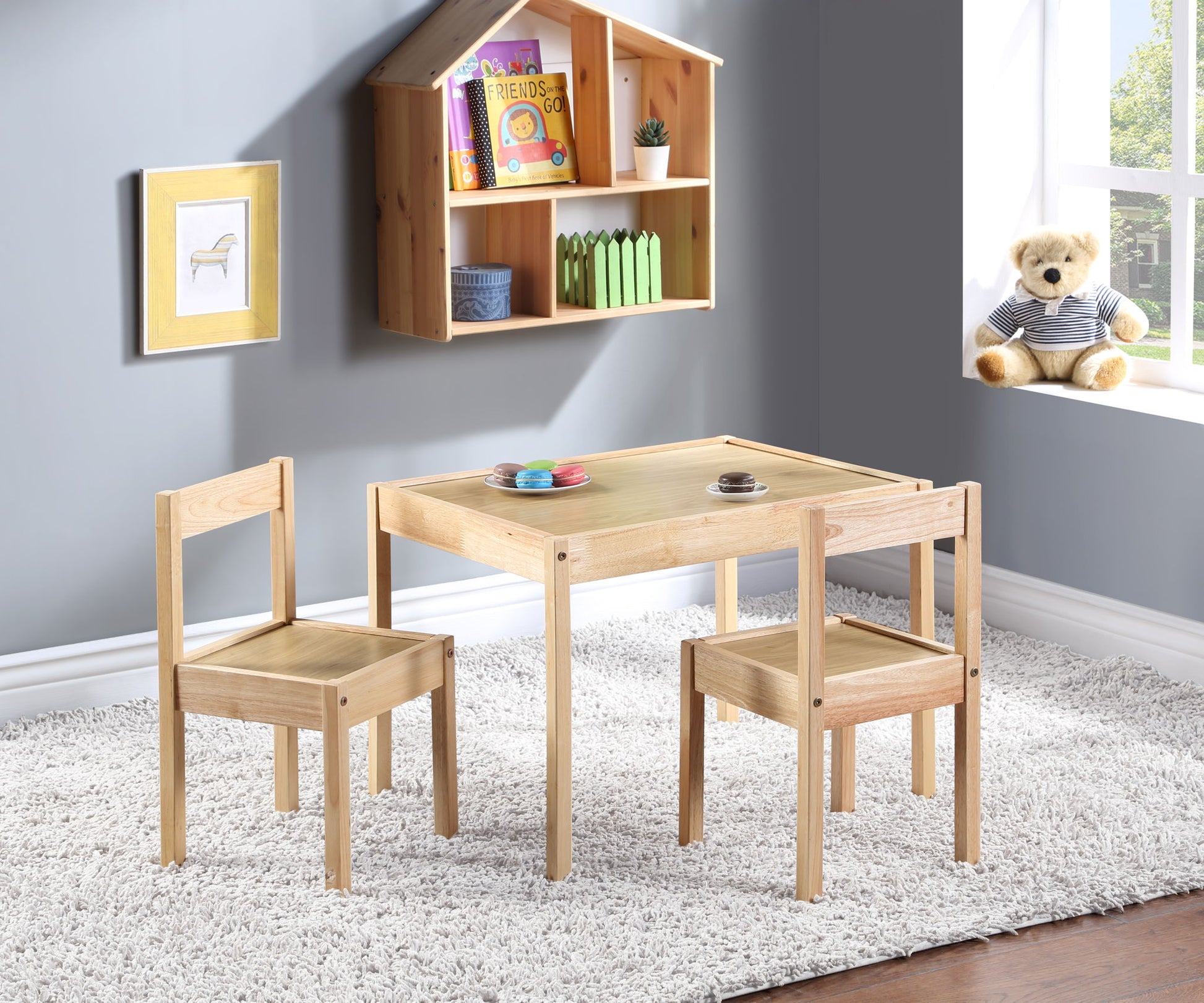 Della - 3 Piece Solid Wood Kids Table & Two Chair Set - Natural - Best Buy Furniture