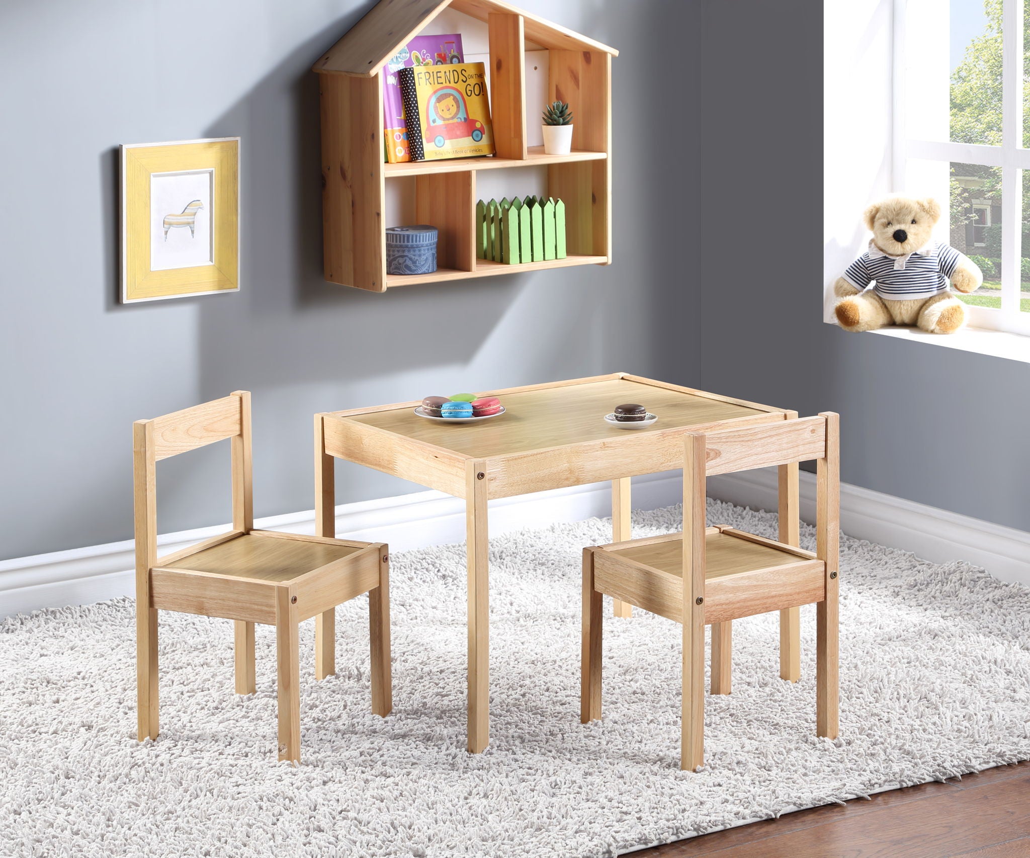 Della - 3 Piece Solid Wood Kids Table & Two Chair Set - Natural - Best Buy Furniture
