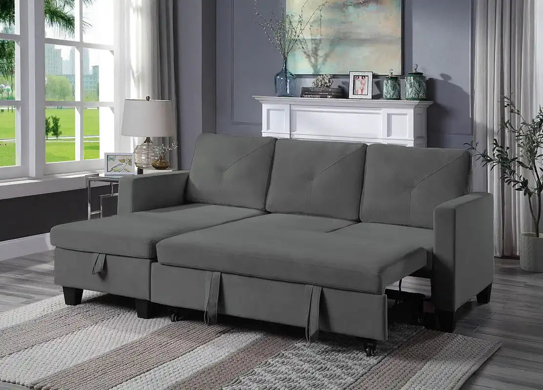 Nova - Velvet Reversible Sleeper Sectional Sofa With Storage Chaise - Best Buy Furniture