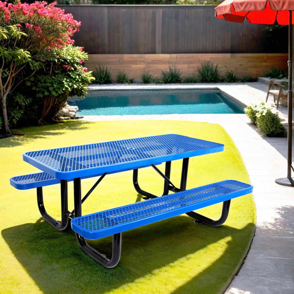 Outdoor Steel Picnic Rectangular Table With Umbrella Pole - Best Buy Furniture