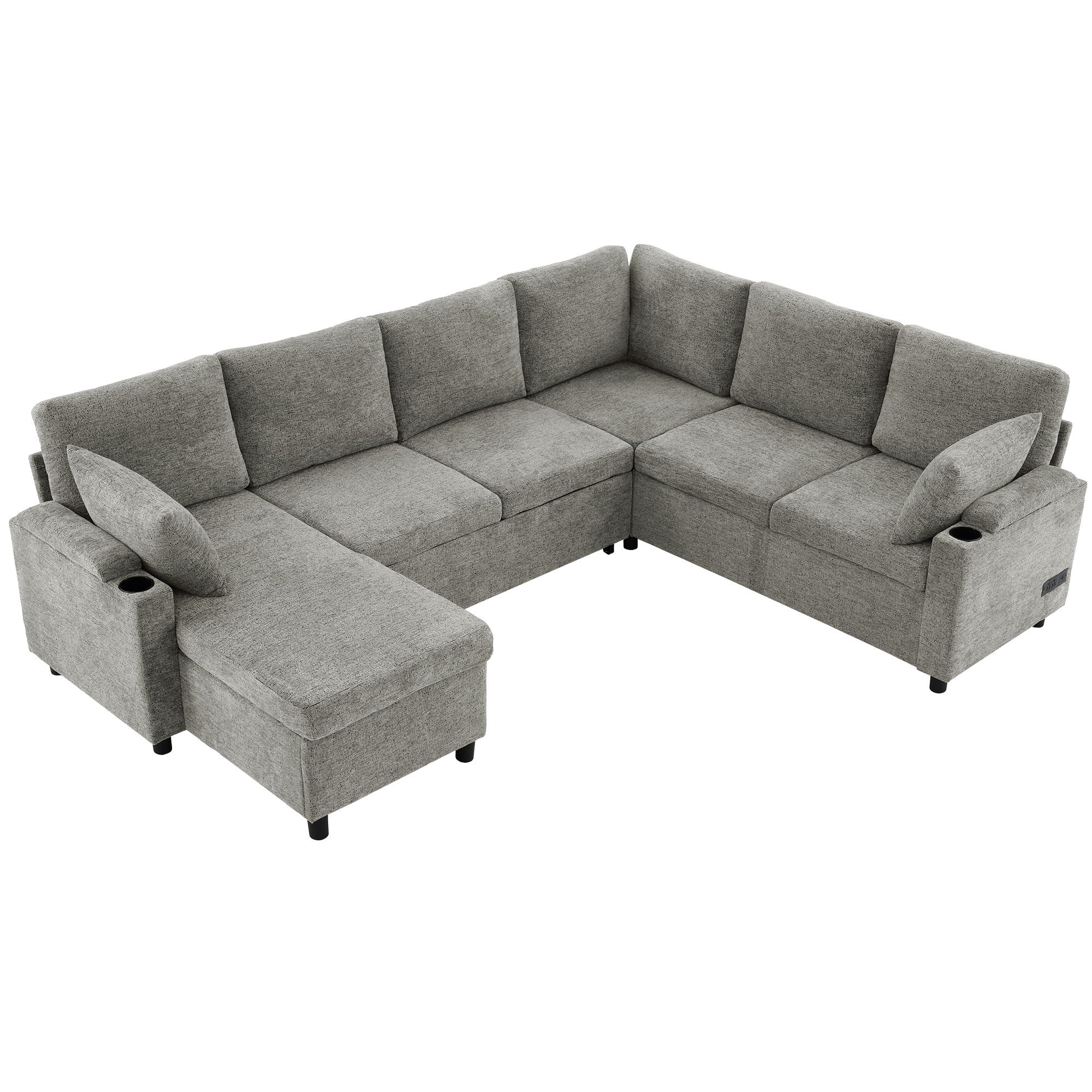 U-Shaped Sectional Sleeper Sofa With Ample Storage Space, 2 Cup Holders And Charging Ports For Living Room - Best Buy Furniture