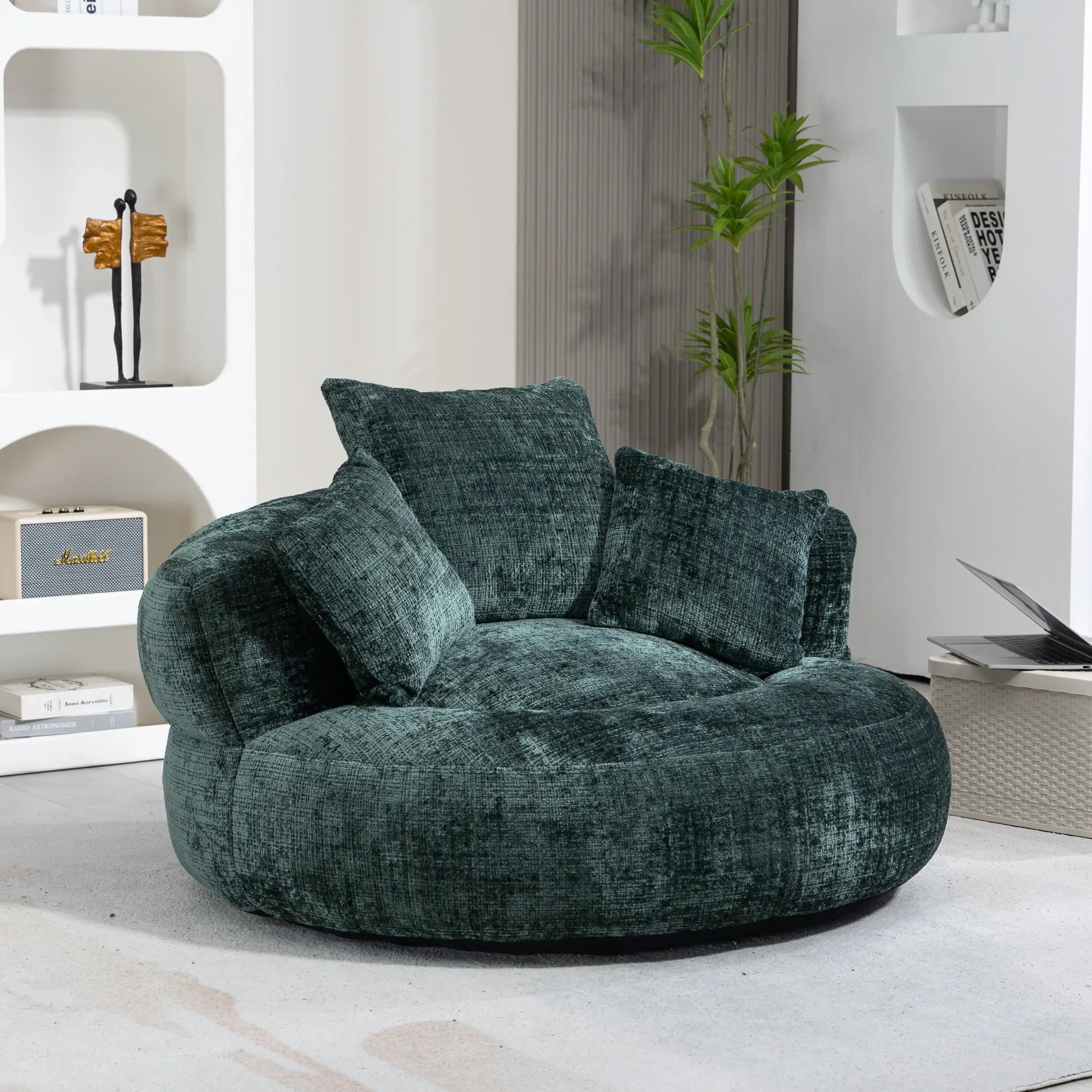Modern Lazy Bean Bag Lounger With Three Pillows (Emerald Chenille) - Best Buy Furniture
