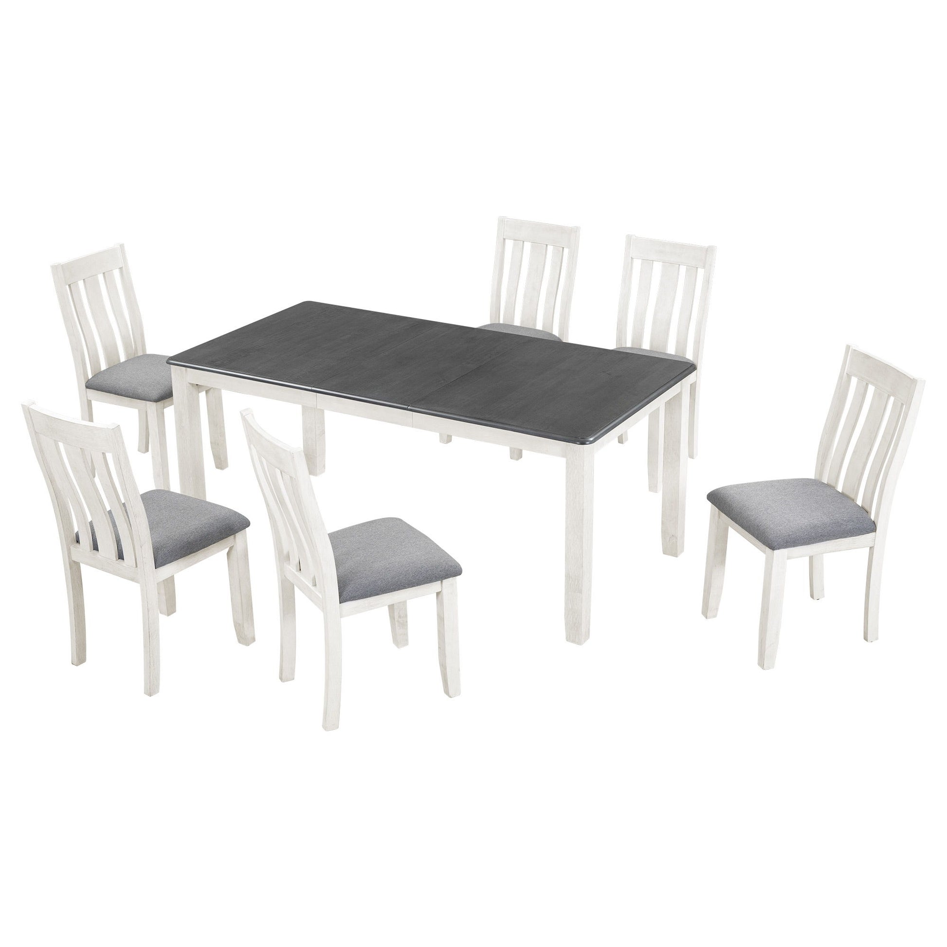 Retro Style 7 Piece Dining Table Set With Extendable Table And 6 Upholstered Chairs - Gray / White - Best Buy Furniture