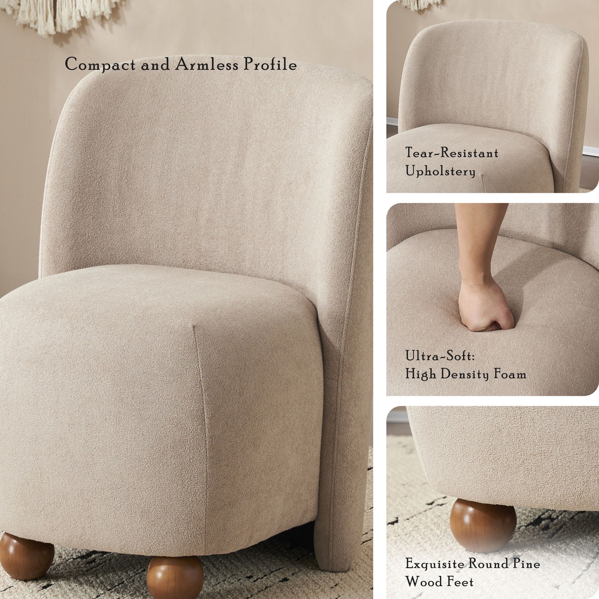 Modern Low Back Accent Upholstered Armless Living Room Chairs, Round Feet - Best Buy Furniture