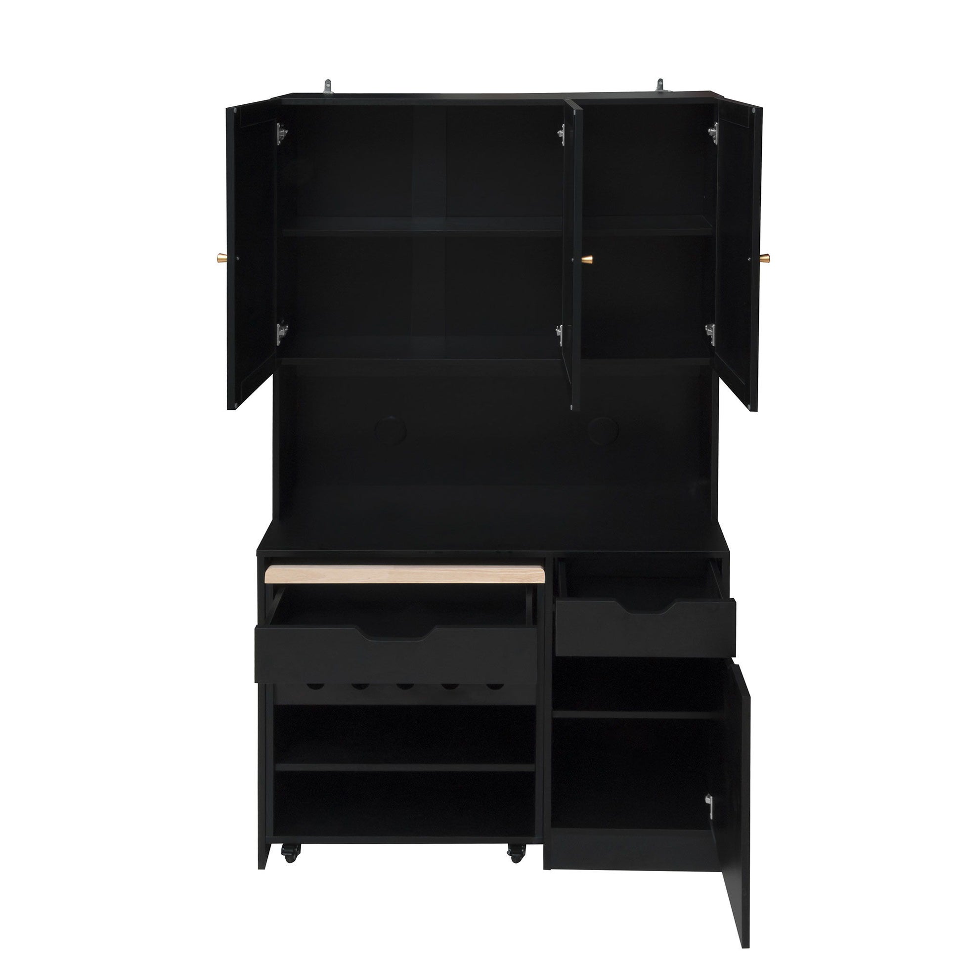 Kitchen Pantry Storage Cabinet, Modern Buffet Cabinet With Kitchen Cart, Tall Kitchen Hutch Cabinet With Microwave Stand, Food Pantry Cabinet With 3 Rattan Doors And Adjustable Shelves - Black - Best Buy Furniture