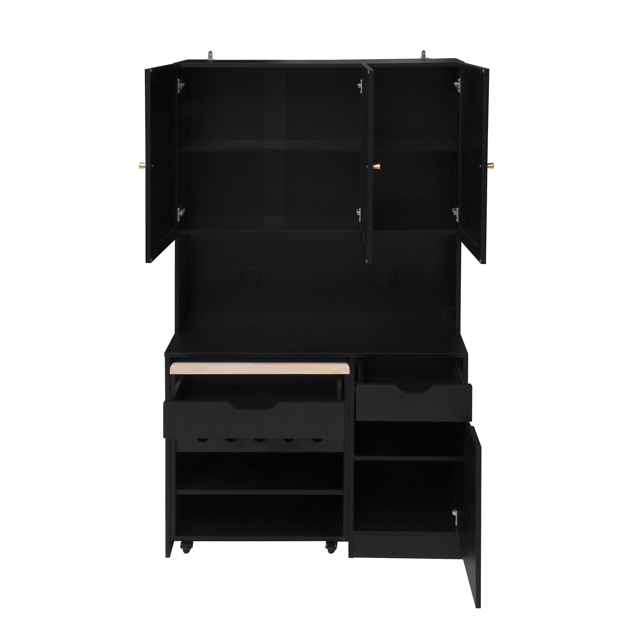 Kitchen Pantry Storage Cabinet, Modern Buffet Cabinet With Kitchen Cart, Tall Kitchen Hutch Cabinet With Microwave Stand, Food Pantry Cabinet With 3 Rattan Doors And Adjustable Shelves - Black - Best Buy Furniture