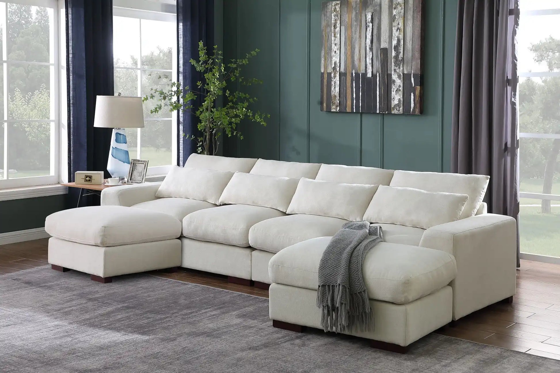 Tatman - Linen Blend Sectional With 2 Ottomans - Best Buy Furniture
