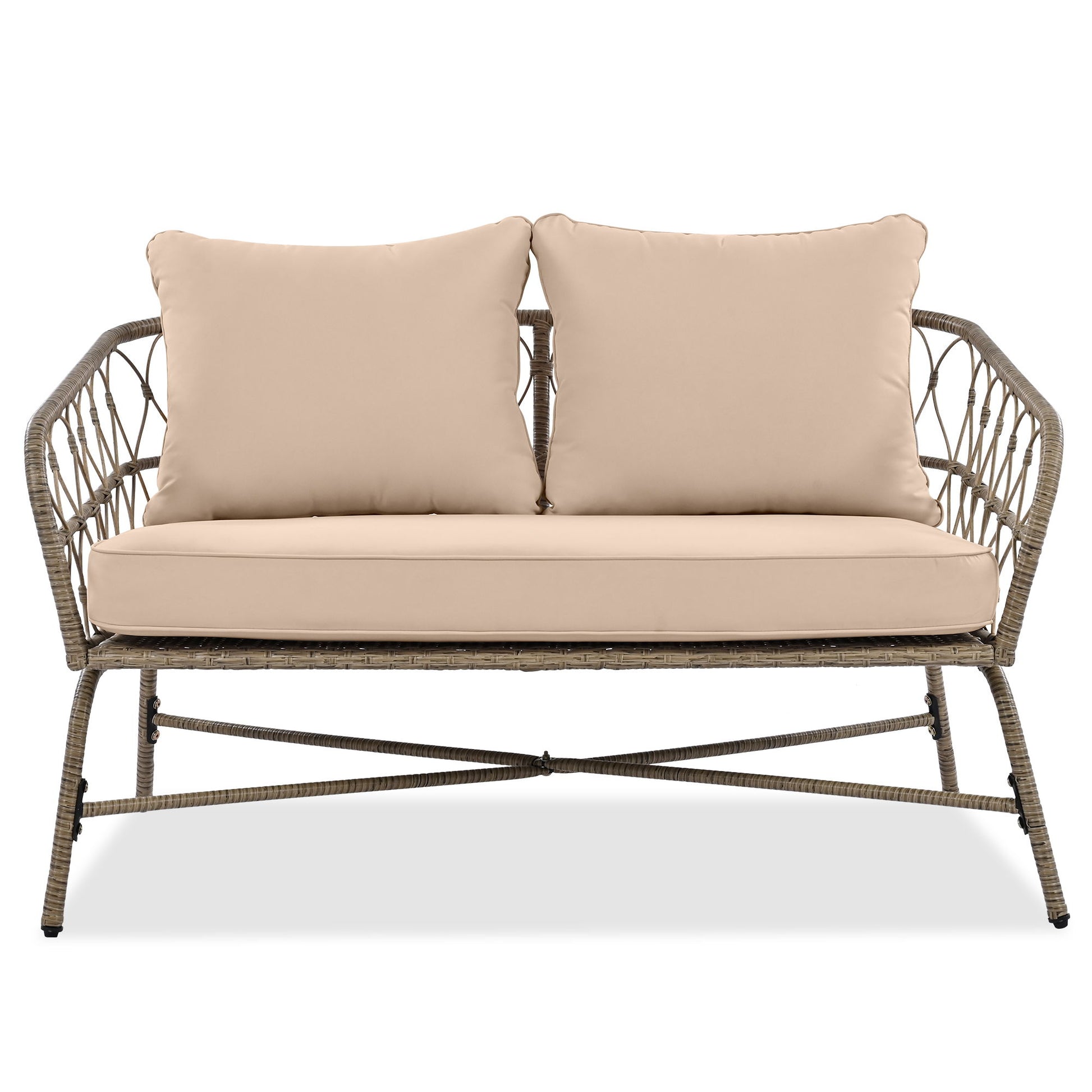 Bohemia-Inspired 4 Person Outdoor Seating Group With Removable Cushions, Conversation Patio Set With Wood Tabletop - Beige - Best Buy Furniture
