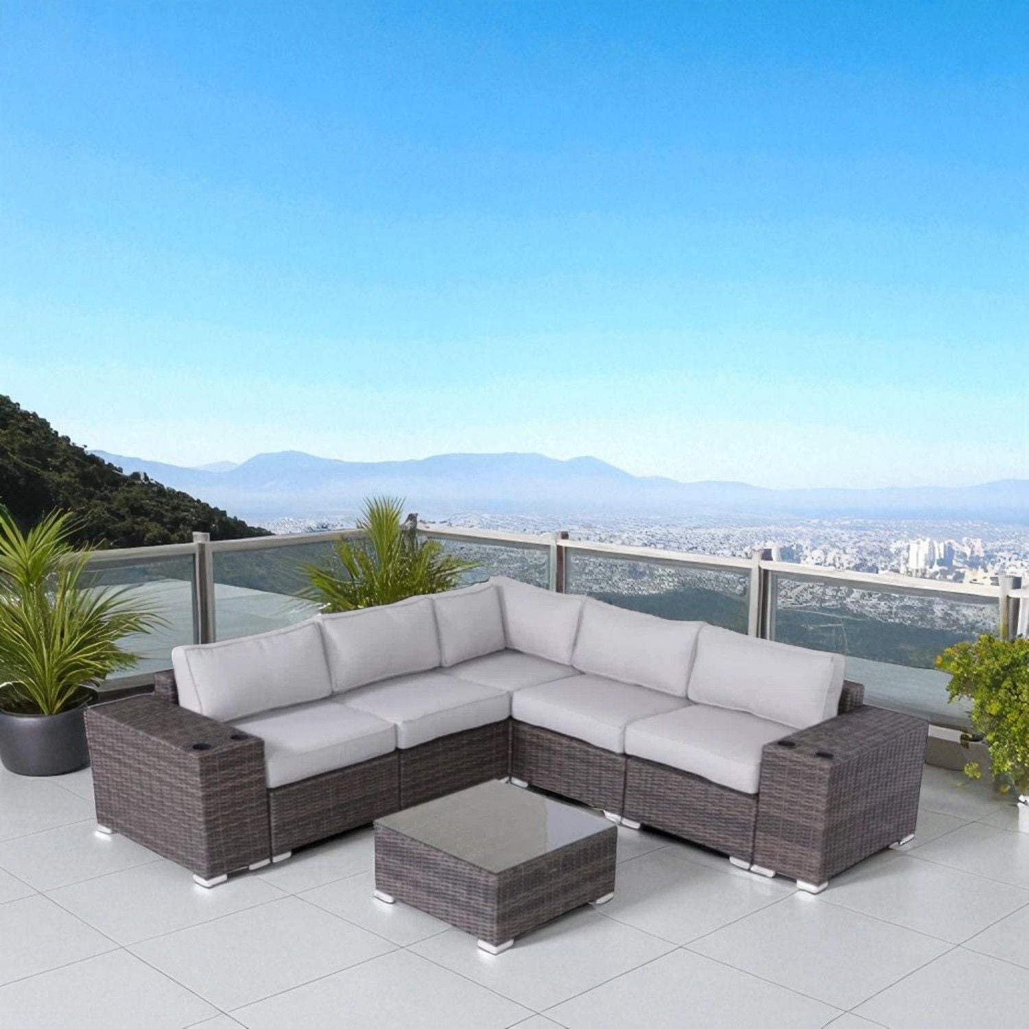 Modern Patio Rattan Sectional Set With Cushions - Best Buy Furniture