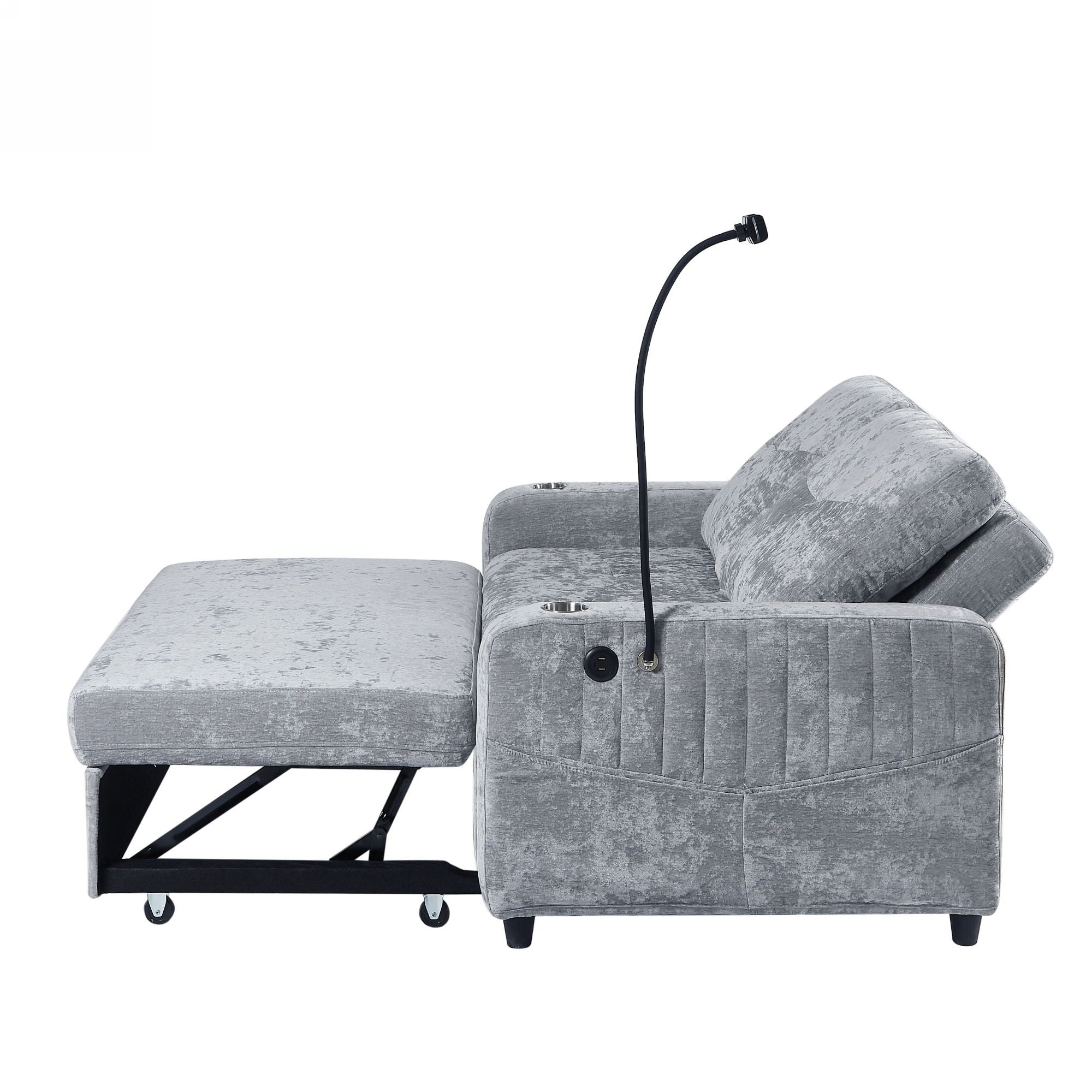 Modern Loveseat Pull Out Sofa Bed With Adjustable Backrest, Two Cup Holders, A Phone Holder, Three Charging Ports And Side Storage Pockets For Living Room - Best Buy Furniture