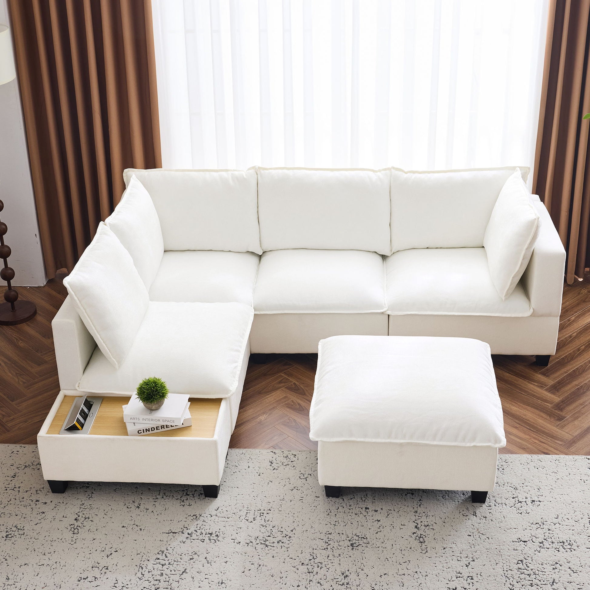 U-Shaped Sectional Modular Sofa With A Movable Ottoman, A Coffee Table With Hidden Charging Devices For Living Room - Best Buy Furniture