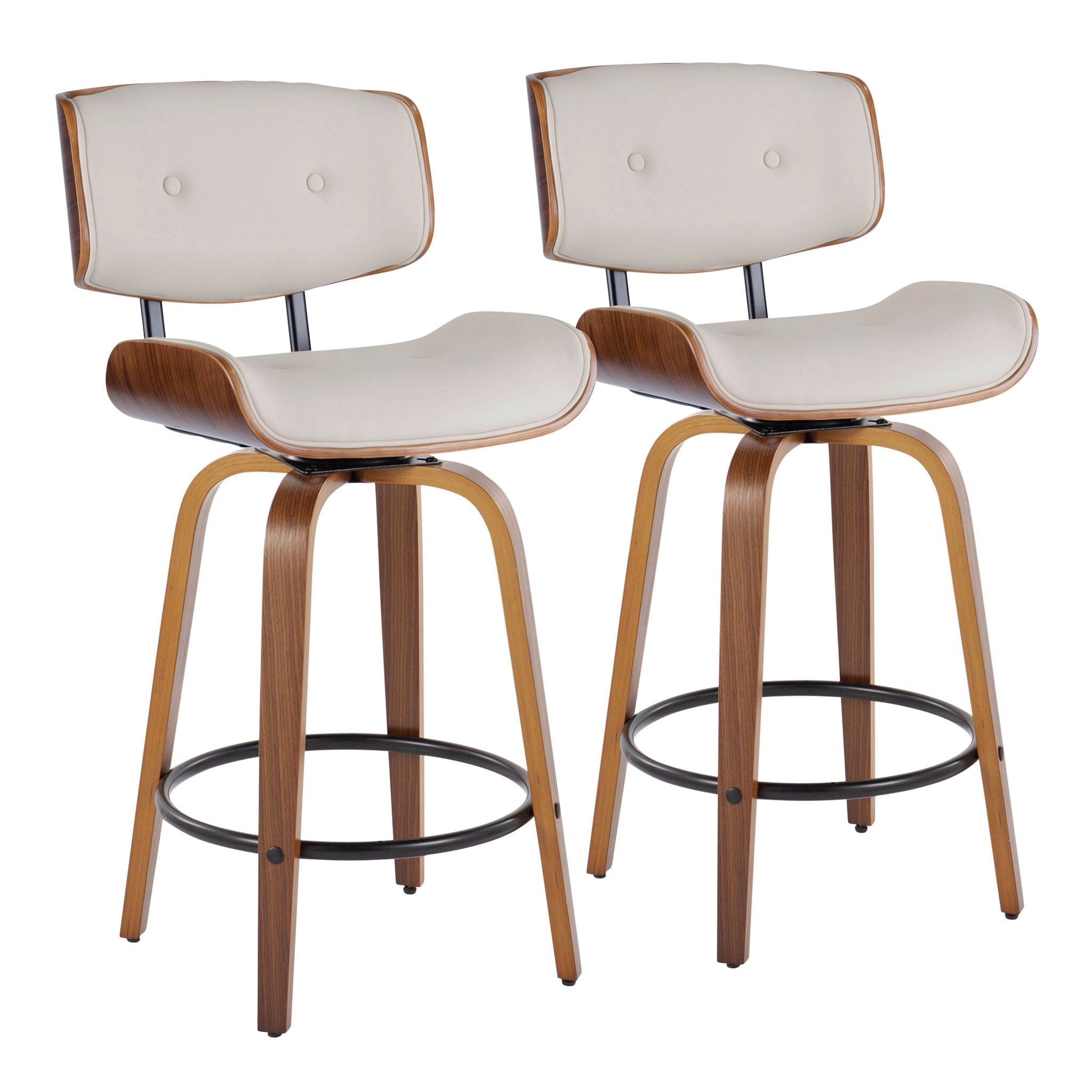 Lombardi - Mid-Century Modern Fixed Height Counter Stool With Swivel With Round Footrest (Set of 2) - Best Buy Furniture