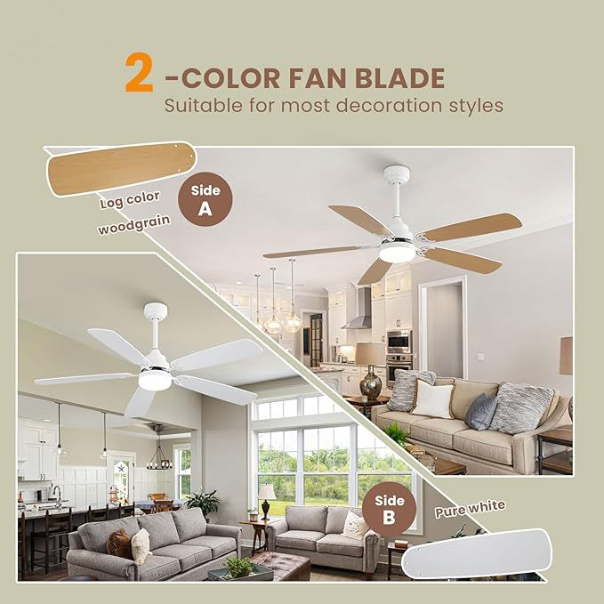 Indoor Modern 52" Ceiling Fan With Dimmable 6 Speed Wind 5 Blades Remote Control Reversible Dc Motor With LED Light - White - Best Buy Furniture