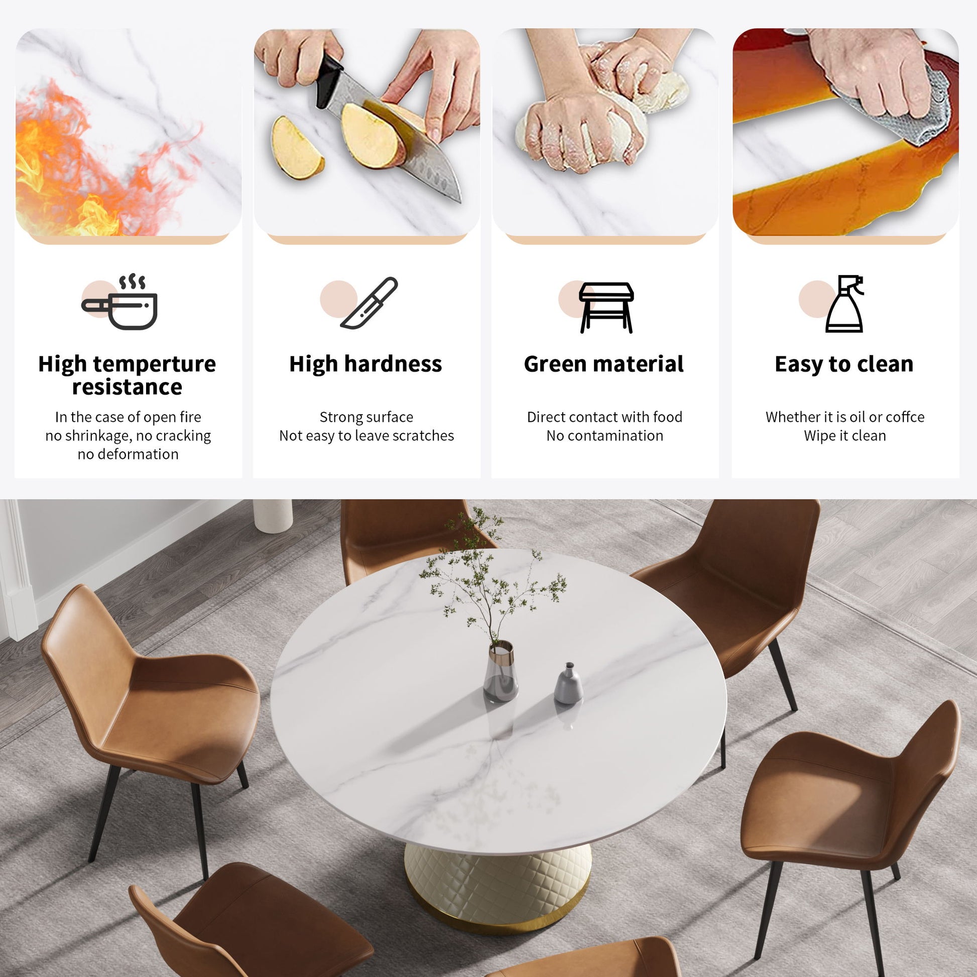 Modern Artificial Stone Round Carbon Steel Base Dining Table, Can Accommodate 6 People - Best Buy Furniture