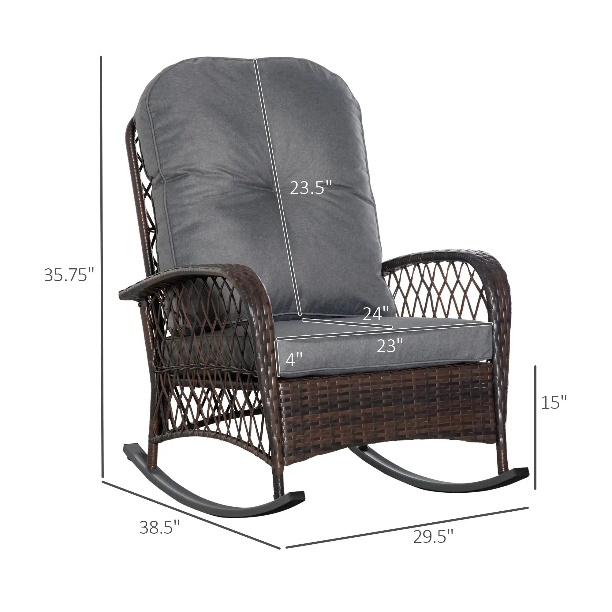 Outsunny Outdoor Wicker Rocking Chair with Wide Seat, Thick, Soft Cushion - Best Buy Furniture