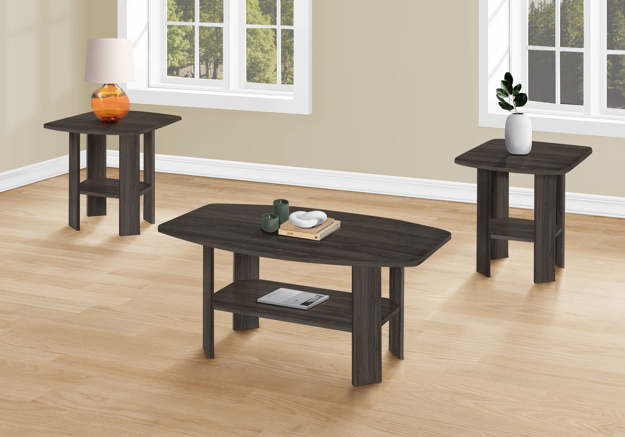 Table Set: Coffee, End, Side, Accent, Living Room, Transitional (Set of 3) - Oak - Best Buy Furniture