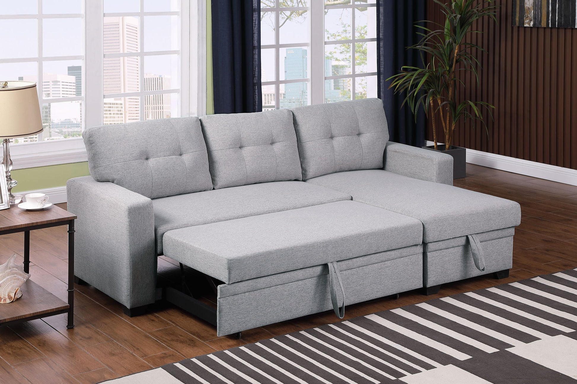 Upholstered Pull Out Sectional Sofa With Chaise - Best Buy Furniture