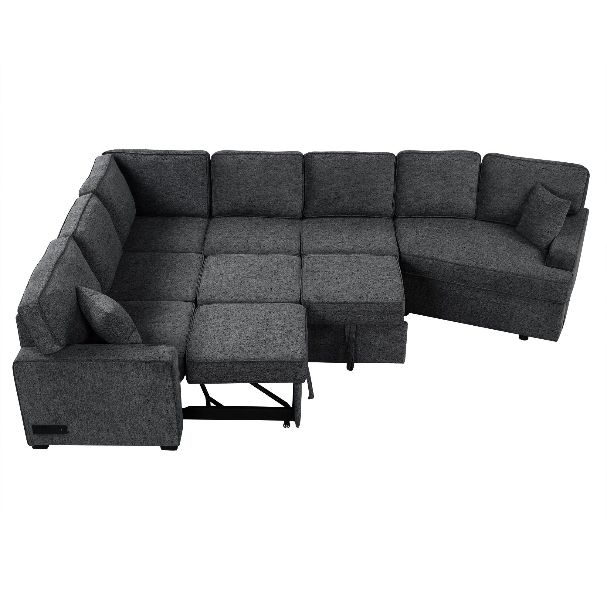 L-Shaped Sofa Sectional Sofa Couch Pull-Out Sofa Bed With Charging Devices And Cup Holders For Living Room - Best Buy Furniture