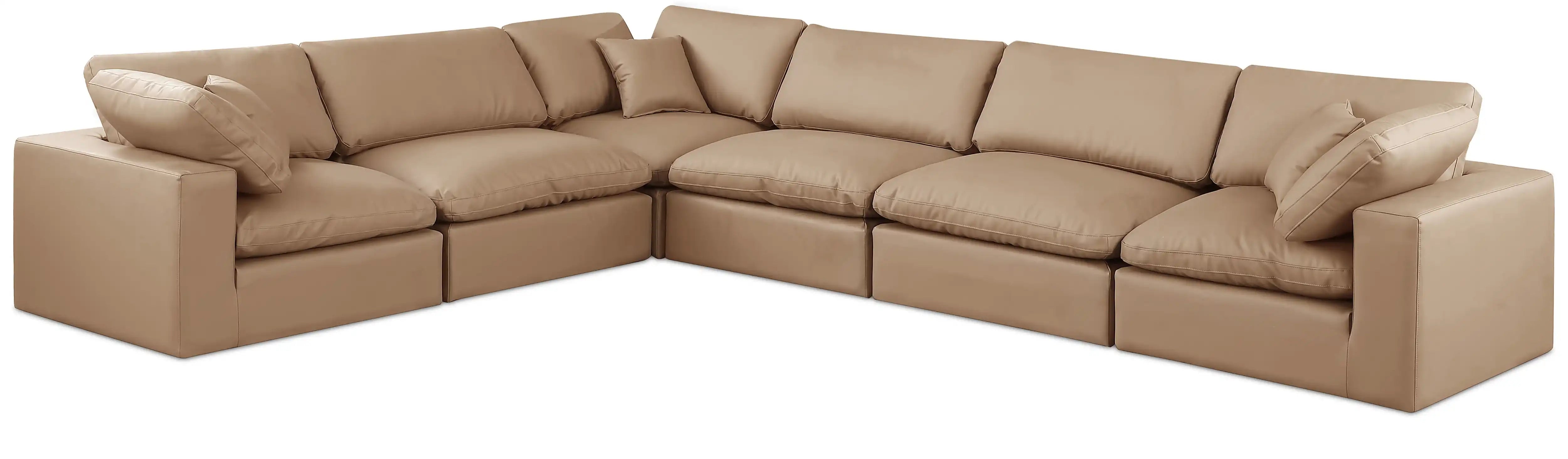 Comfy - 6 Piece Faux Leather Modular Corner Sectional - Tan - Best Buy Furniture