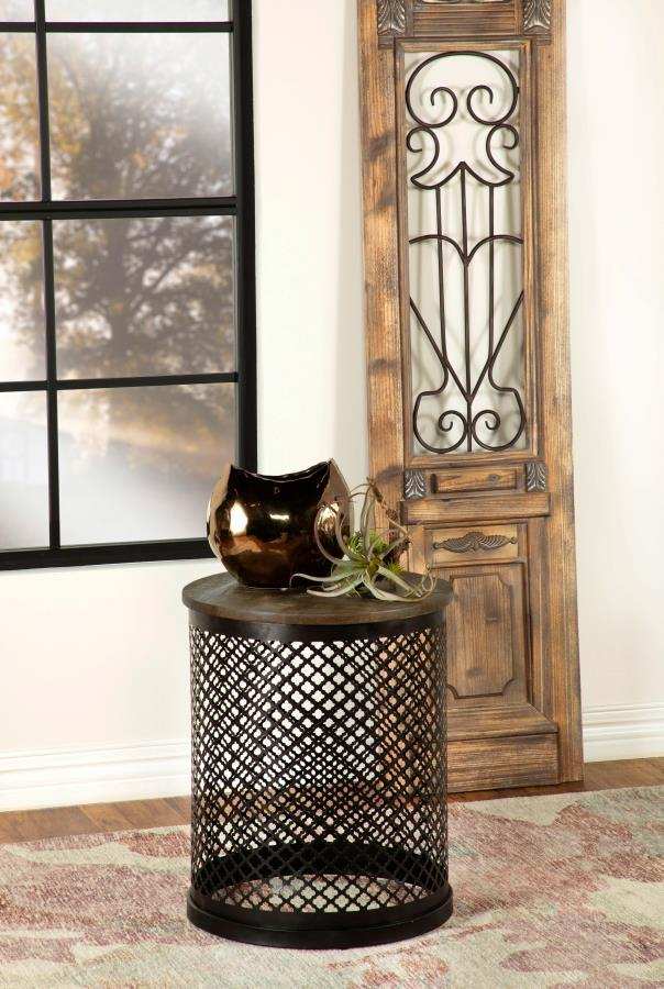 Aurora - Round Drum Base Accent Side Table - Natural And Black - Best Buy Furniture