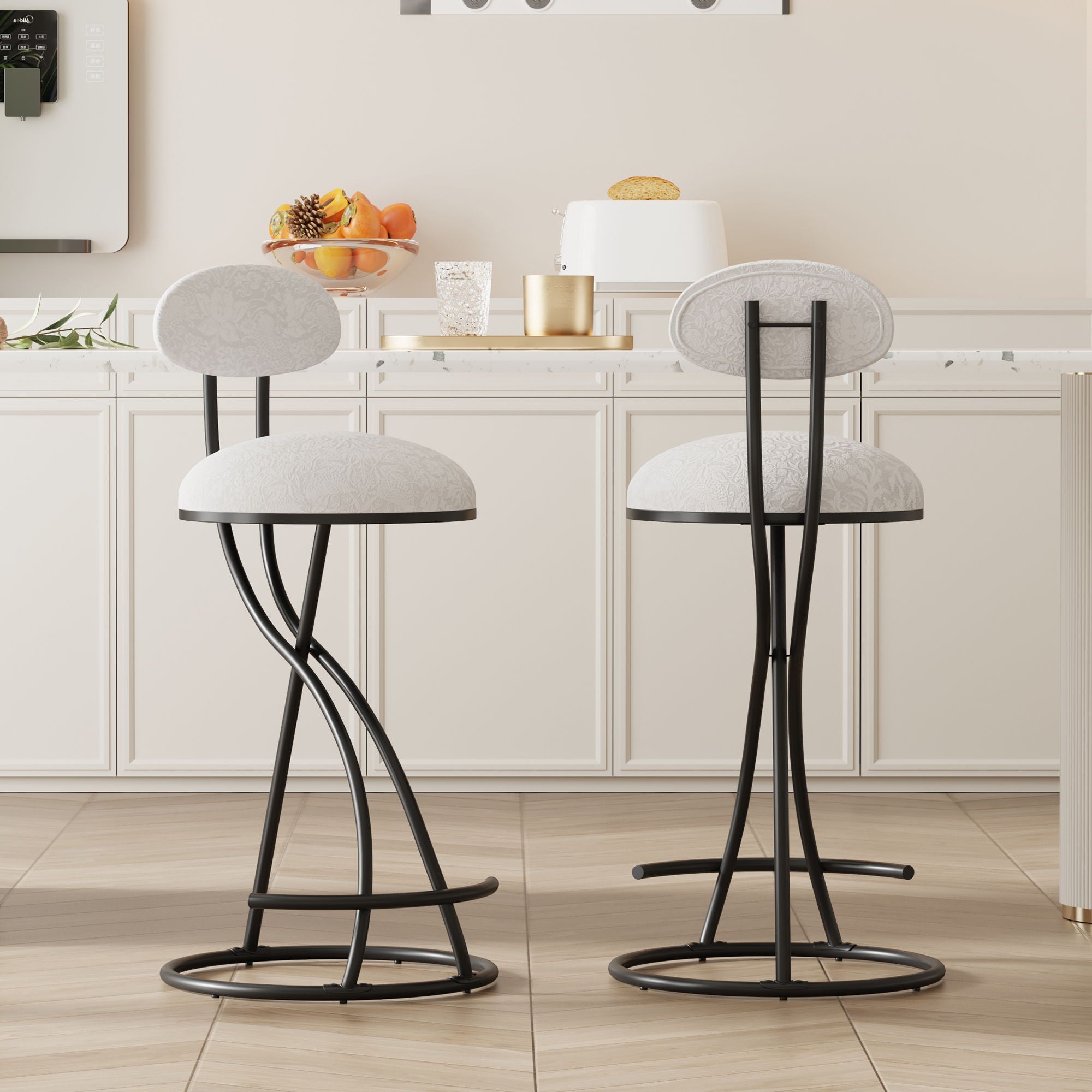 Round Print Bar Stools Upholstered Chairs For Kitchen (Set of 2) - Best Buy Furniture