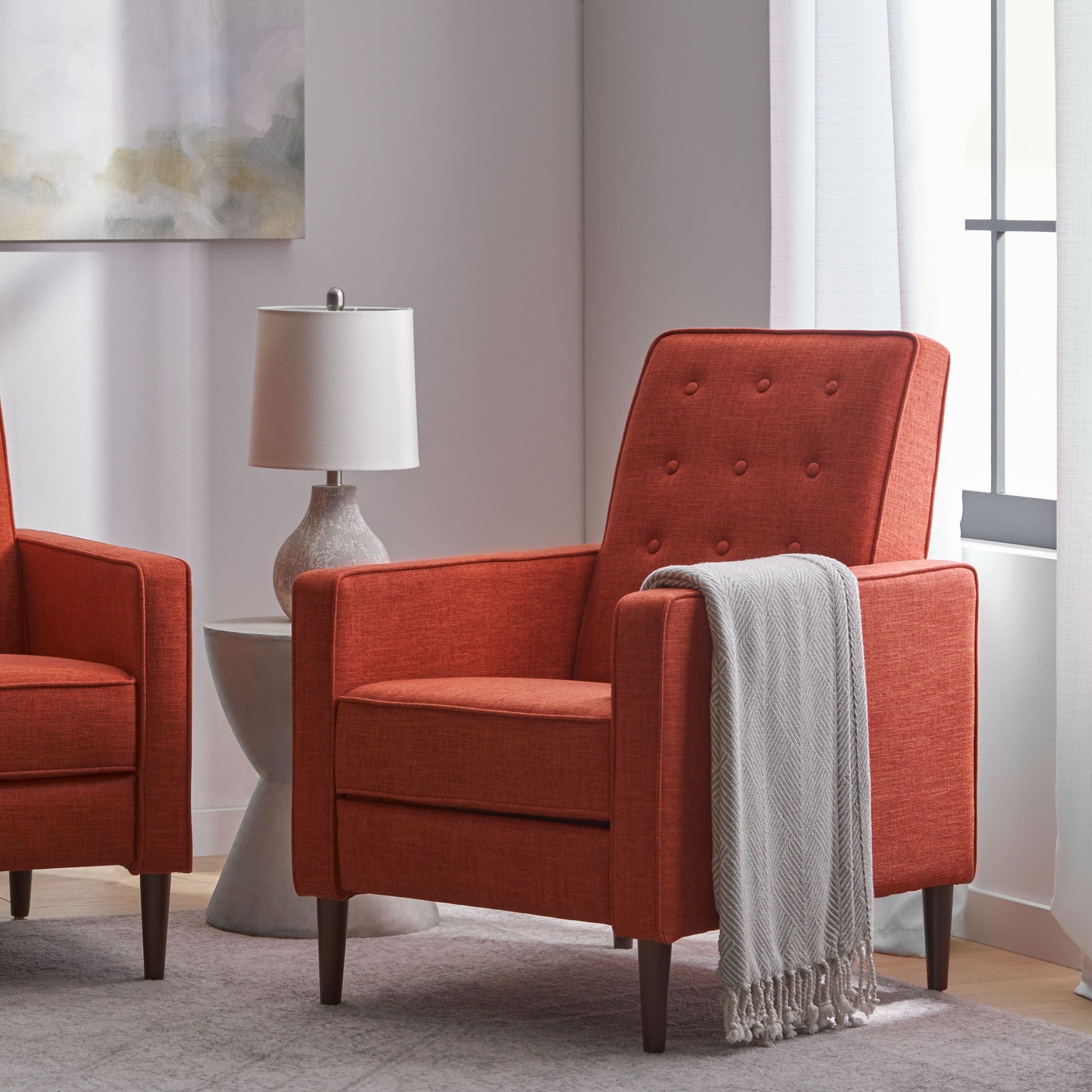 Mid-Century Modern Recliner With Button Tufted Waffle Stitch - Best Buy Furniture