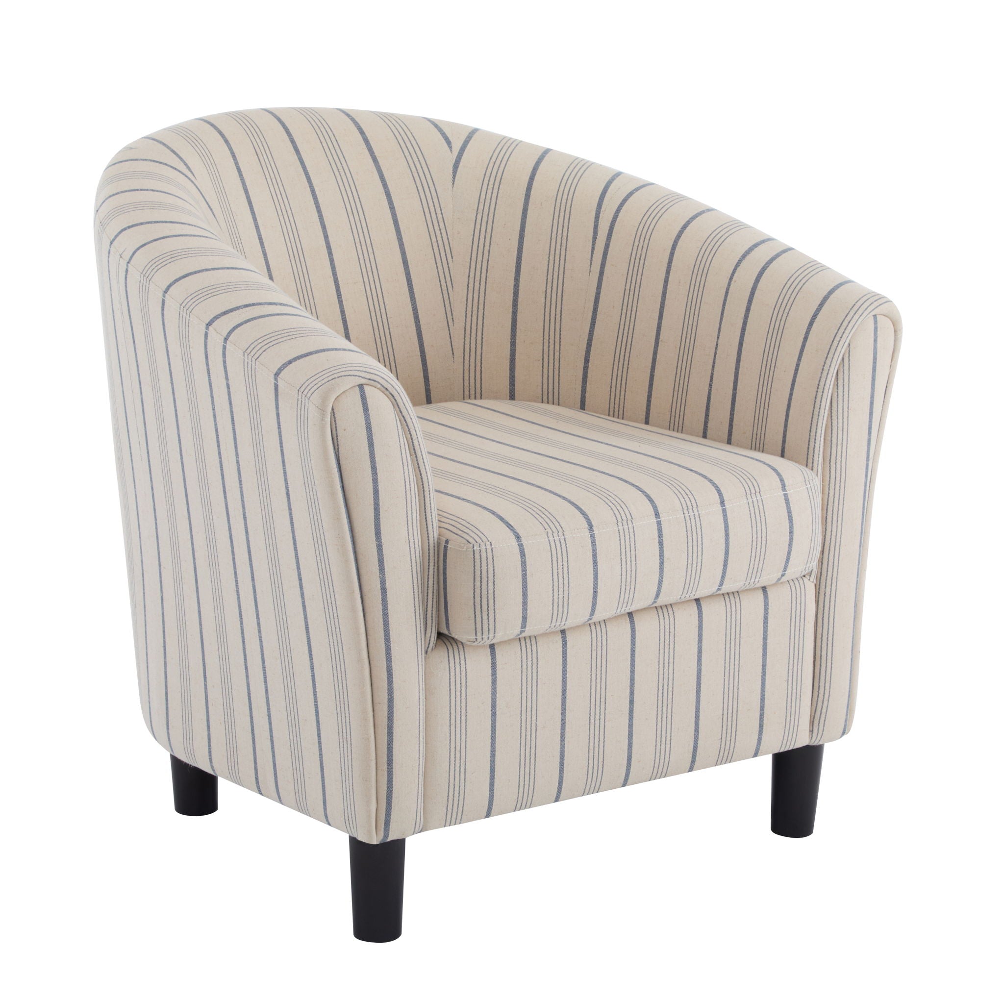 Modern Barrel Fabric Striped Barrel Chair With Channel Stitching - Beige / Blue Stripe - Best Buy Furniture