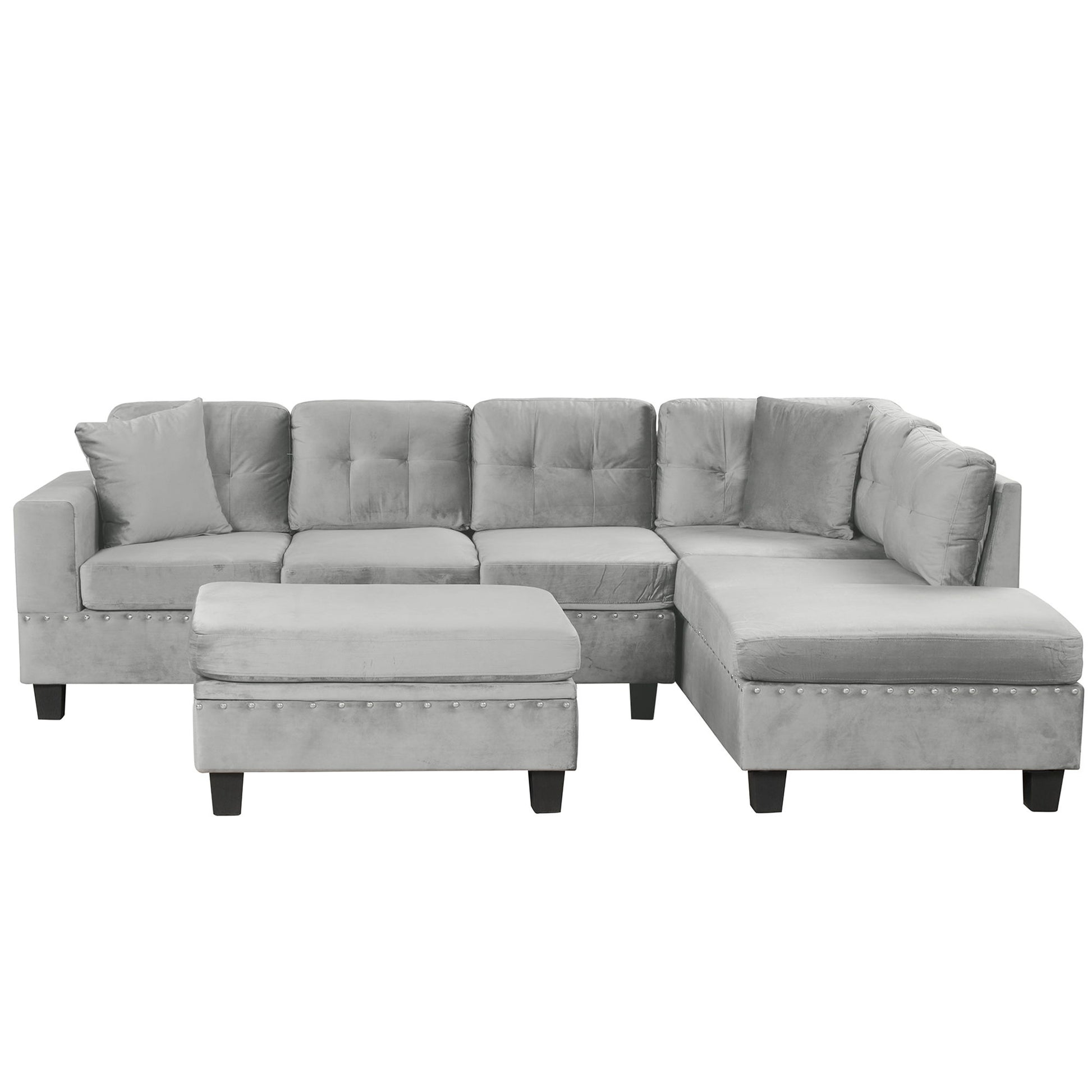 Modern Sectional Sofa With Storage Ottoman, L - Shape Couch With 2 Pillows And Cup Holders - Best Buy Furniture