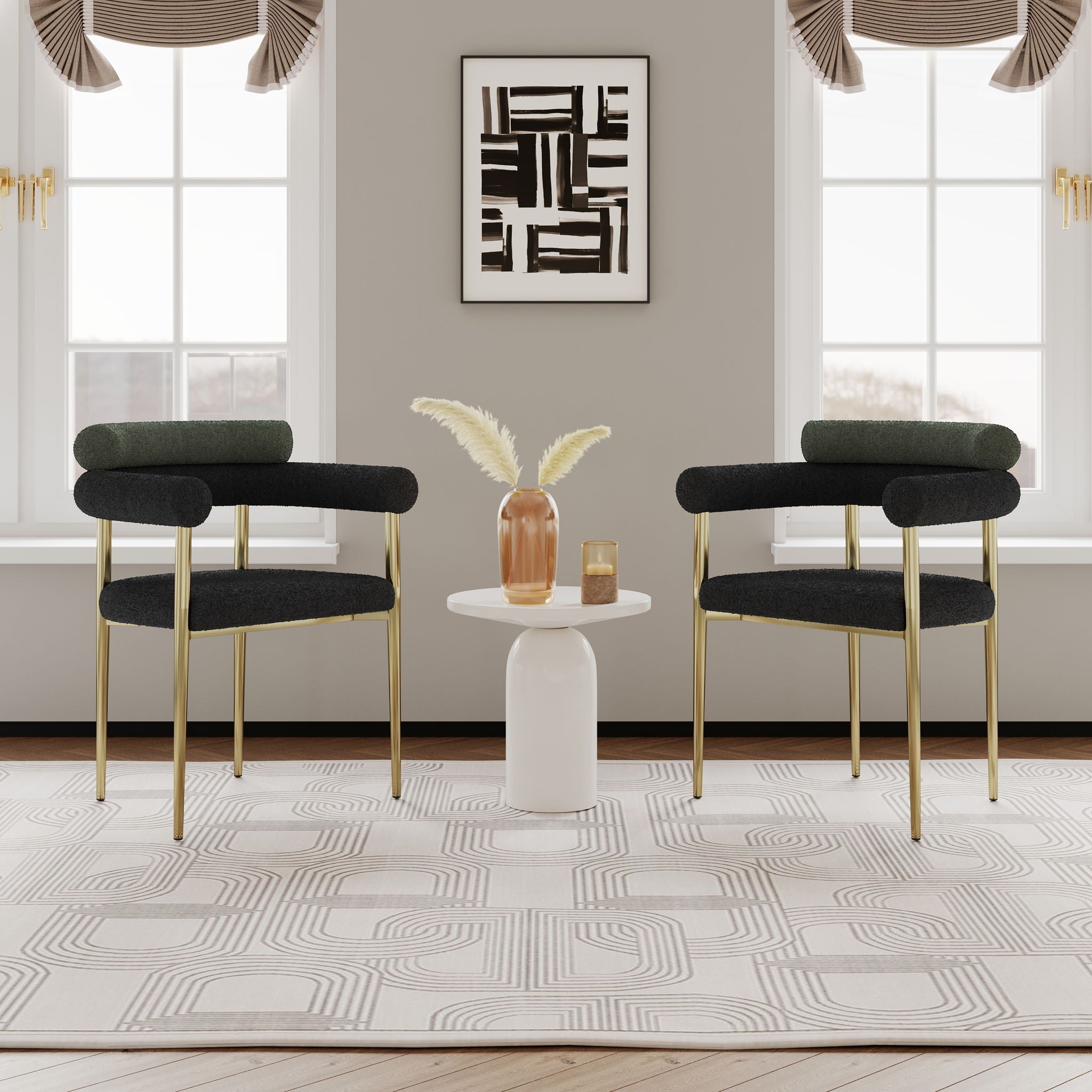 Dining Chairs (Set of 2), Mid-Century Modern Dining Chairs, Kitchen Dining Room Chairs, Round Boucle Backrest Sherpa Dining Chair With Brushed Bronze Metal Legs - Best Buy Furniture