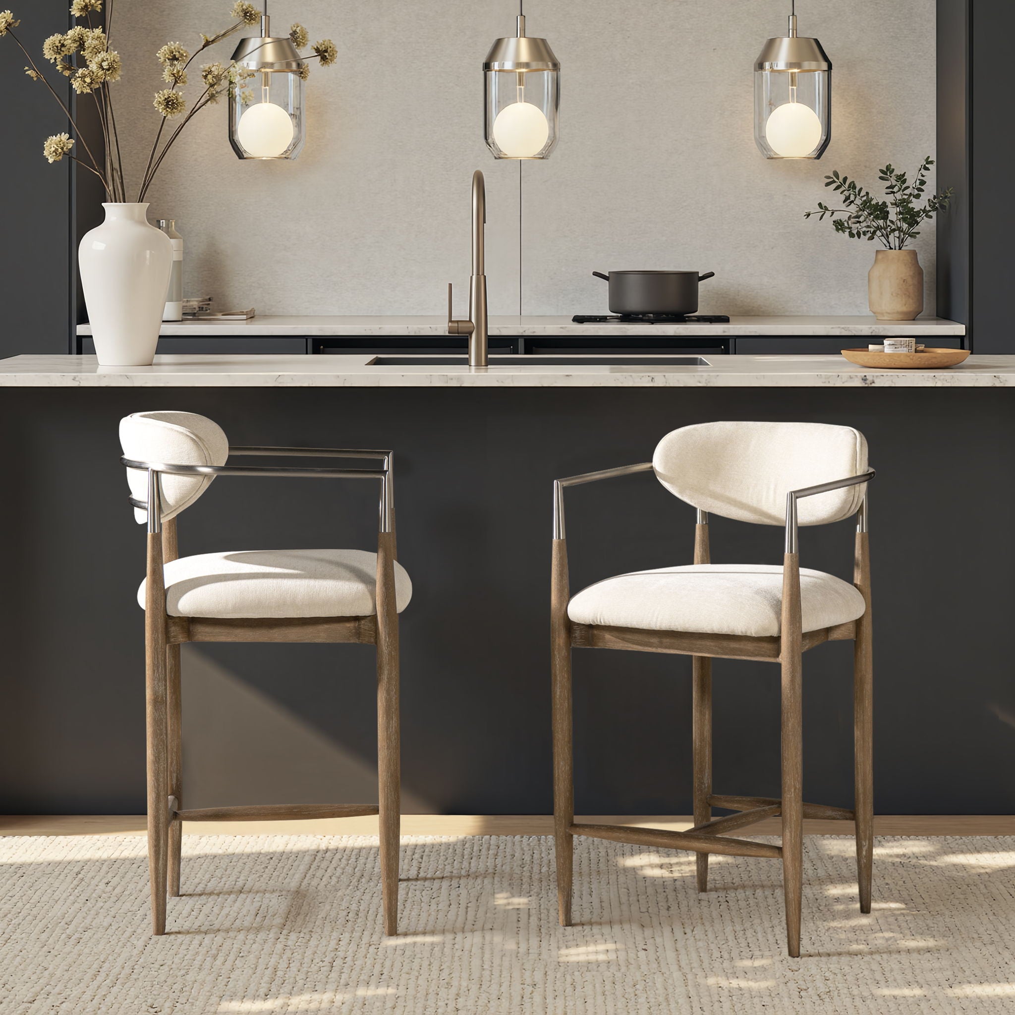 Artemis - Mixed Material Upholstered Counter Stool - Warm White - Best Buy Furniture