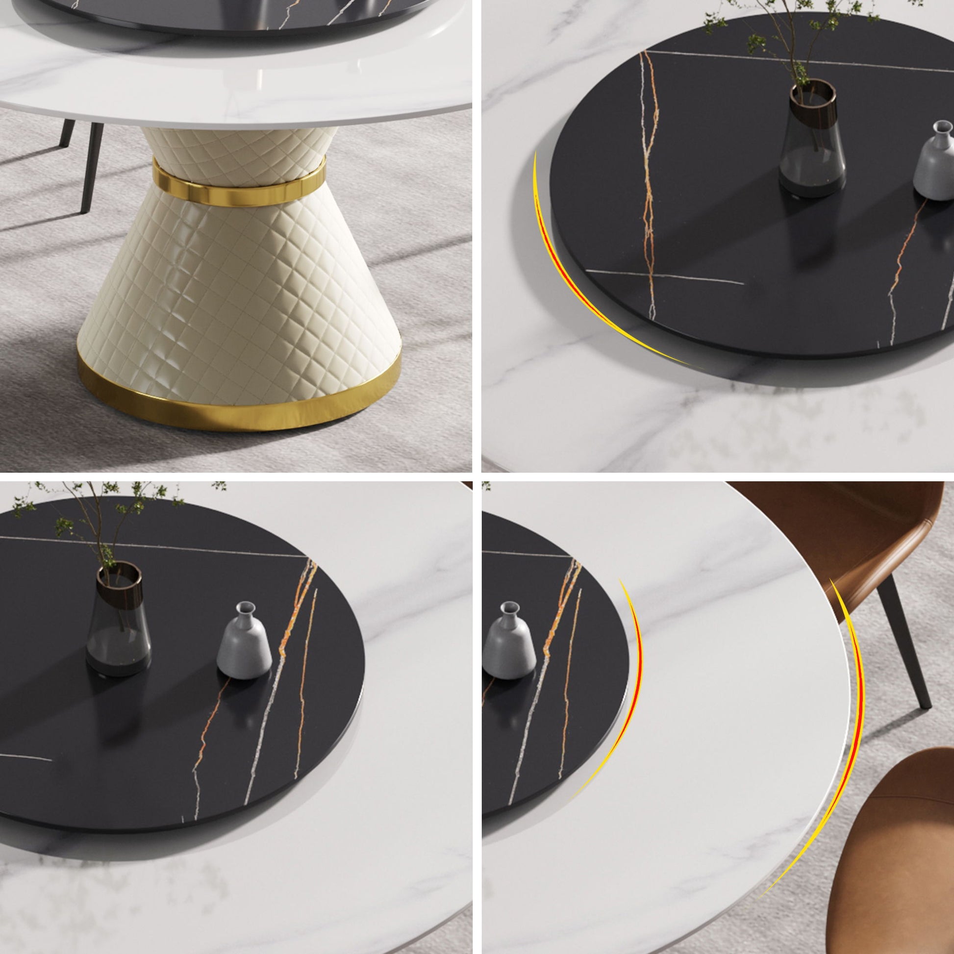 Modern Artificial Stone Round Carbon Steel Base Dining Table, Artificial Stone Turntable - Best Buy Furniture