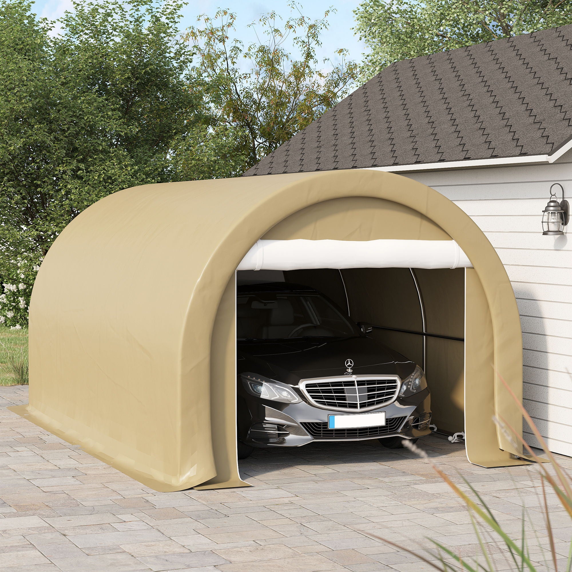 Outsunny - 10' x 16' Carport, Heavy Duty Portable Garage Storage Tent With Large Zippered Door, Anti-Uv Pe Canopy Cover For Car, Truck, Boat, Motorcycle, Bike, Garden Tools, Outdoor Work - Best Buy Furniture