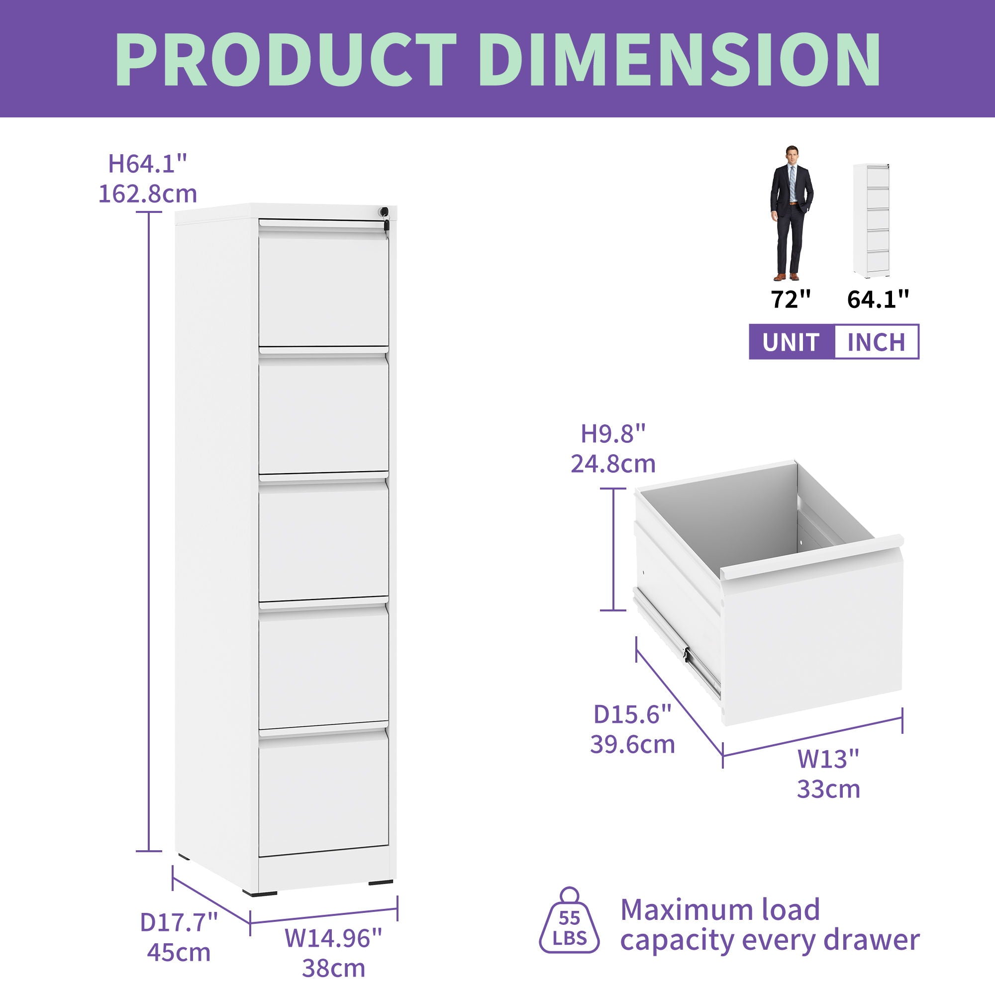 Steel Drawer Vertical File Cabinet With Lock For A4 Legal / Letter Size - Best Buy Furniture