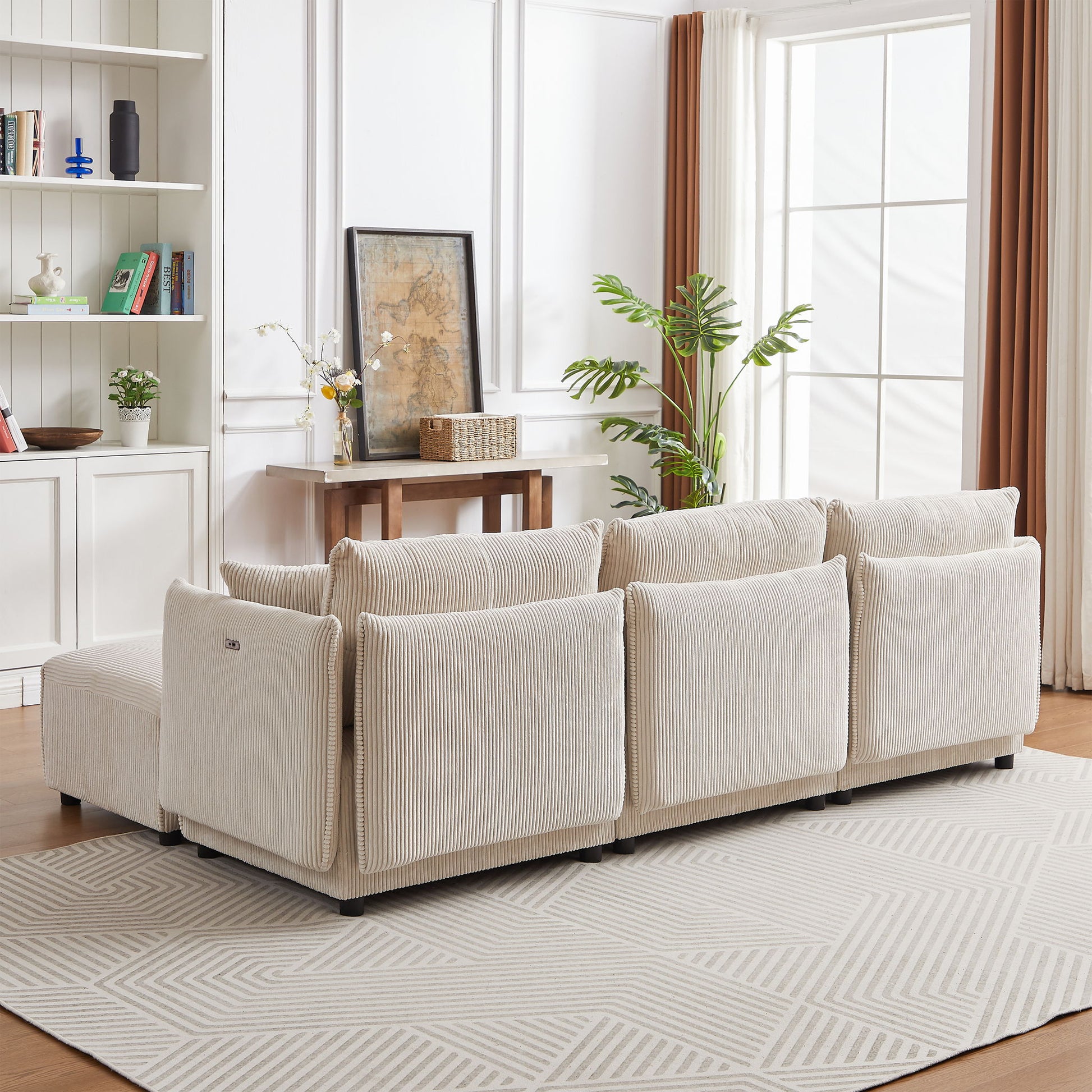 Modern Minimalist Corduroy Combination Sofa With 2 Comfort Cushions With USB & C Charging Ports - Best Buy Furniture