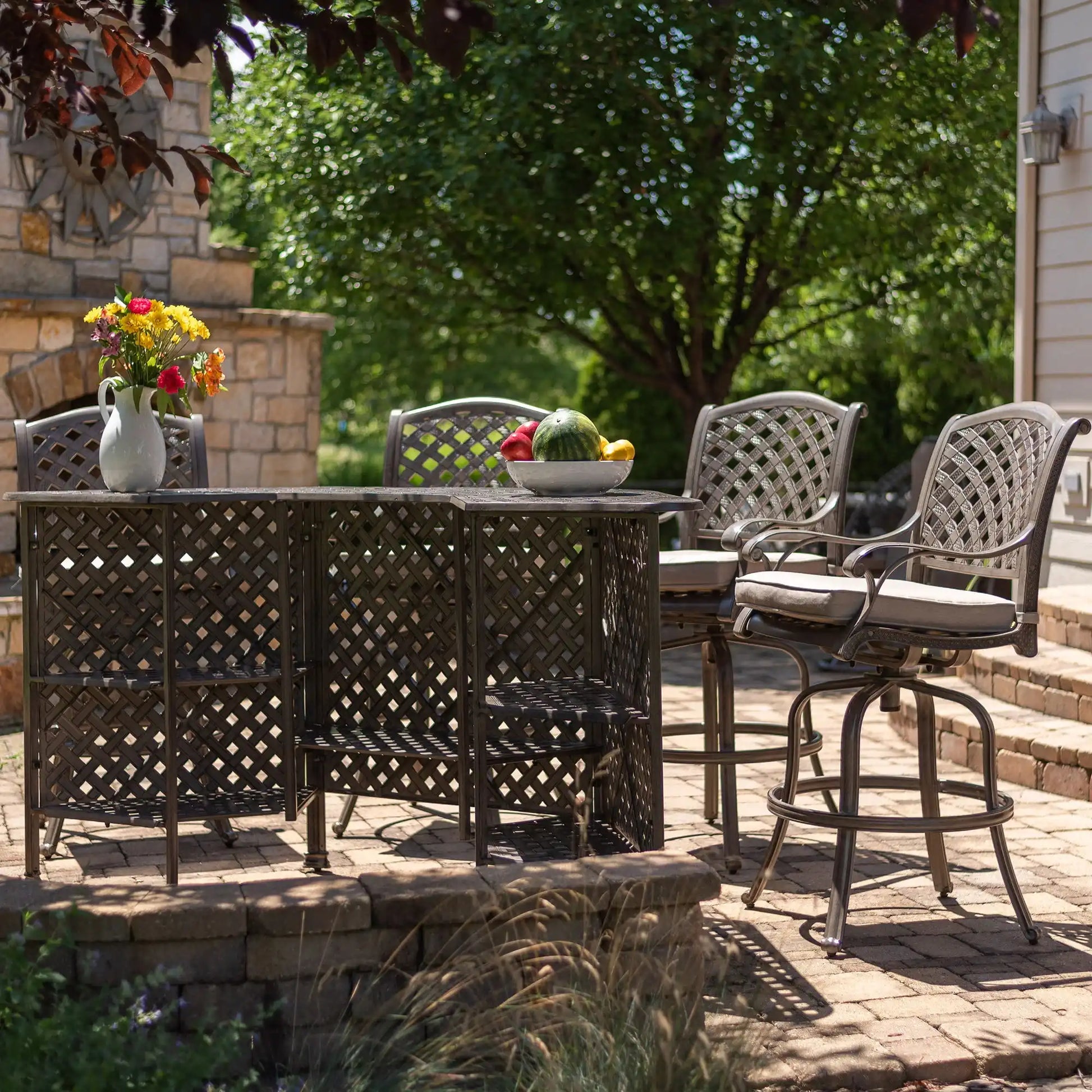 Cast Aluminum Bar Set With Cushion - Best Buy Furniture