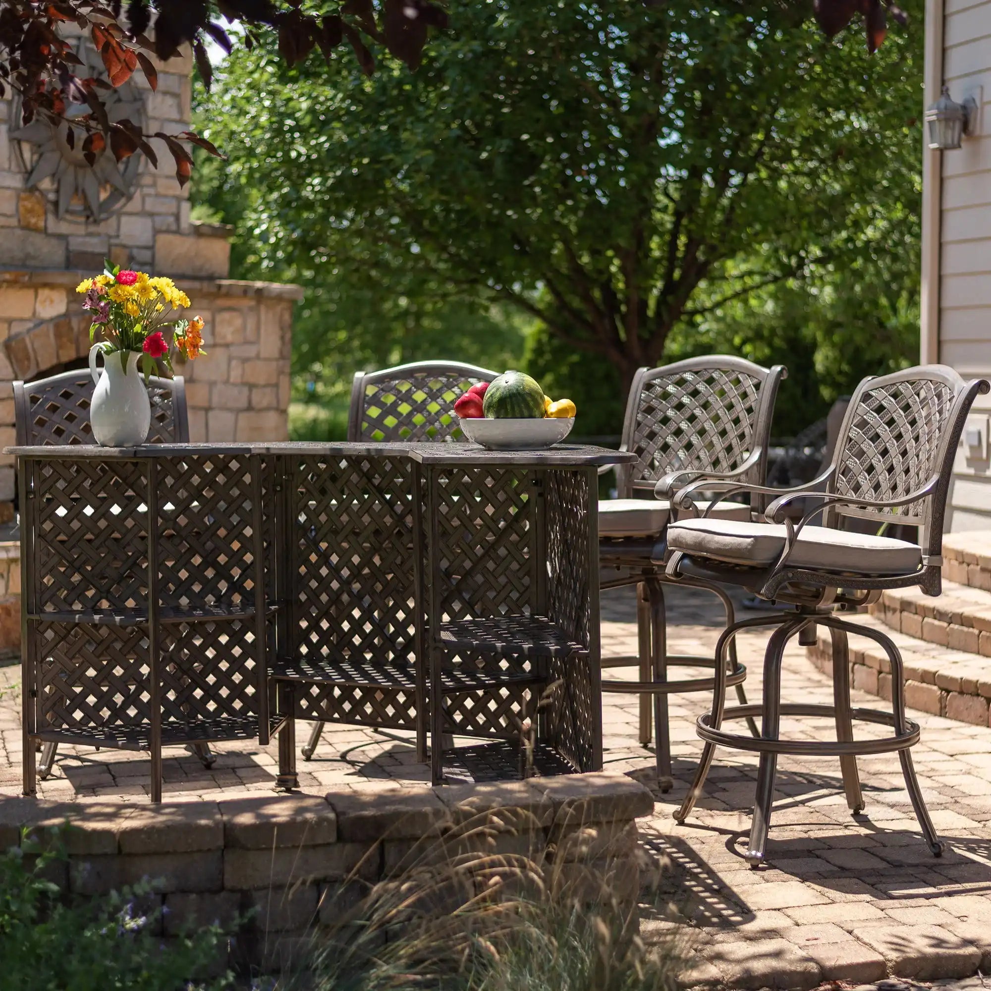 Cast Aluminum Bar Set With Cushion - Best Buy Furniture