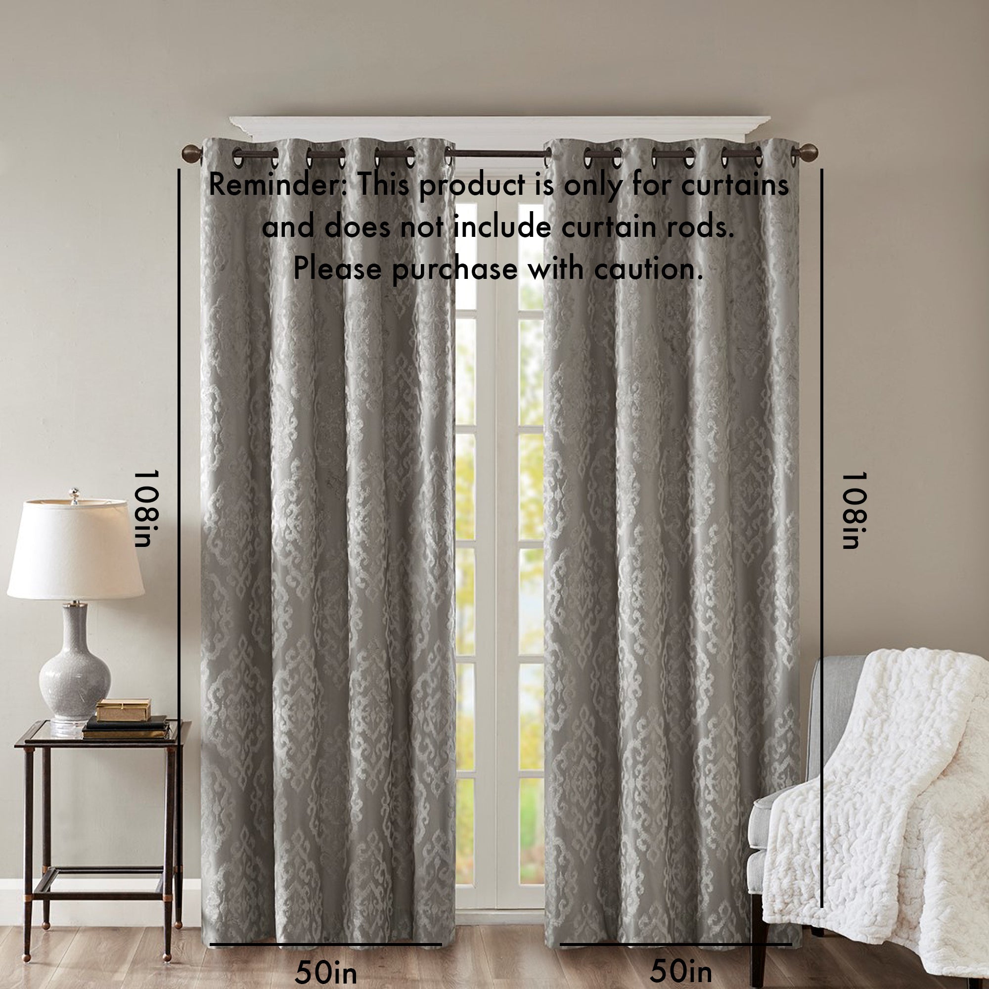 Knitted jacquard damask total blackout grommet top curtain panel (only 1 pc panel)