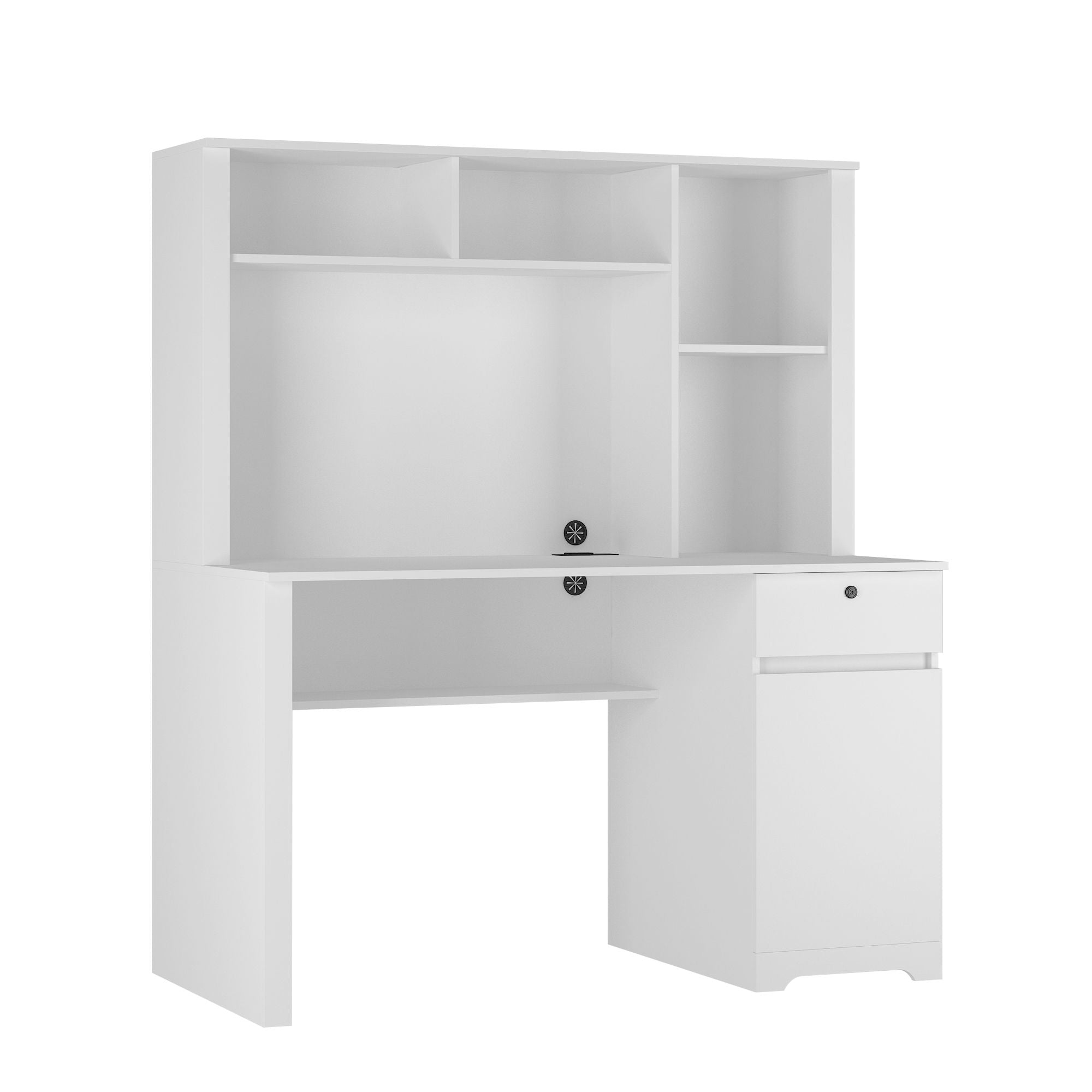Computer Desk With Hutch & Bookshelf, Wood Executive Desk Teens Student Desk Writing Laptop Home Office Desk With Drawers, 3 Ac Outlets And 2 USB Charging Ports, Study Laptop Table For Home - White - Best Buy Furniture