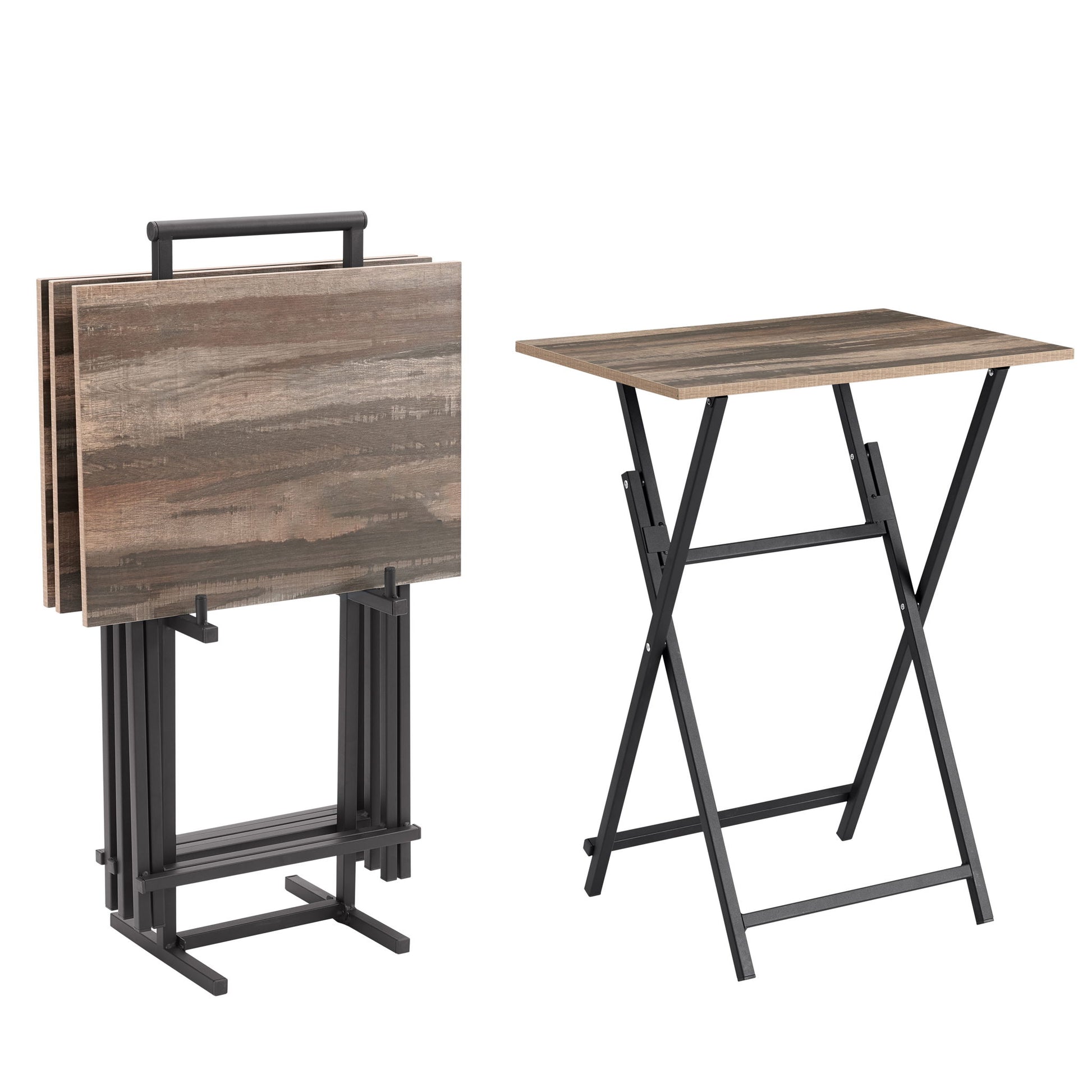 TV Trays For Eating (Set of 4) With Stand, Folding Snack Tray Table Set, Folding TV Dining Tables For Small Space - Rustic Brown - Best Buy Furniture