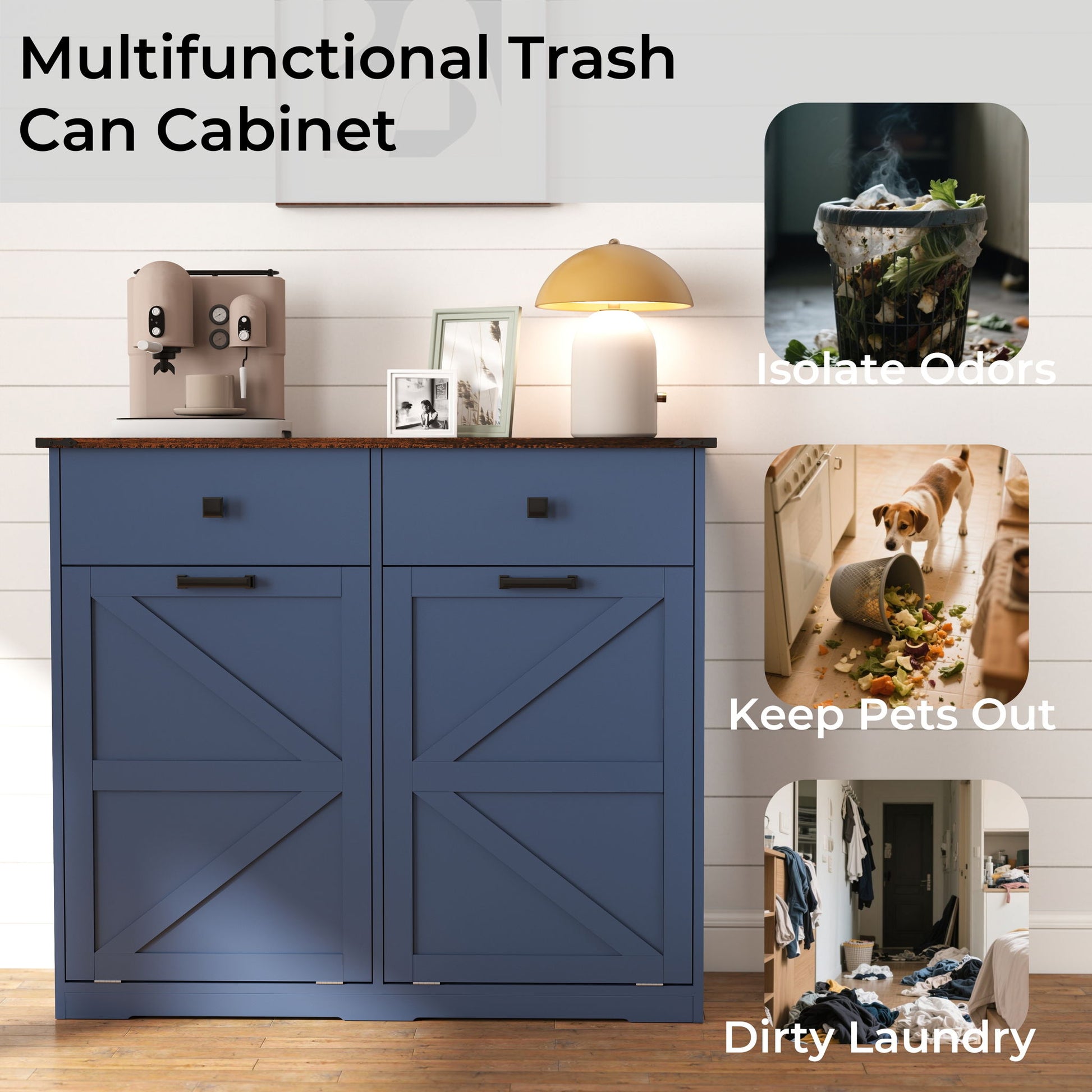 Double Tilt Out Trash Cabinet With Hideaway Drawer And Barn Door Style - Best Buy Furniture